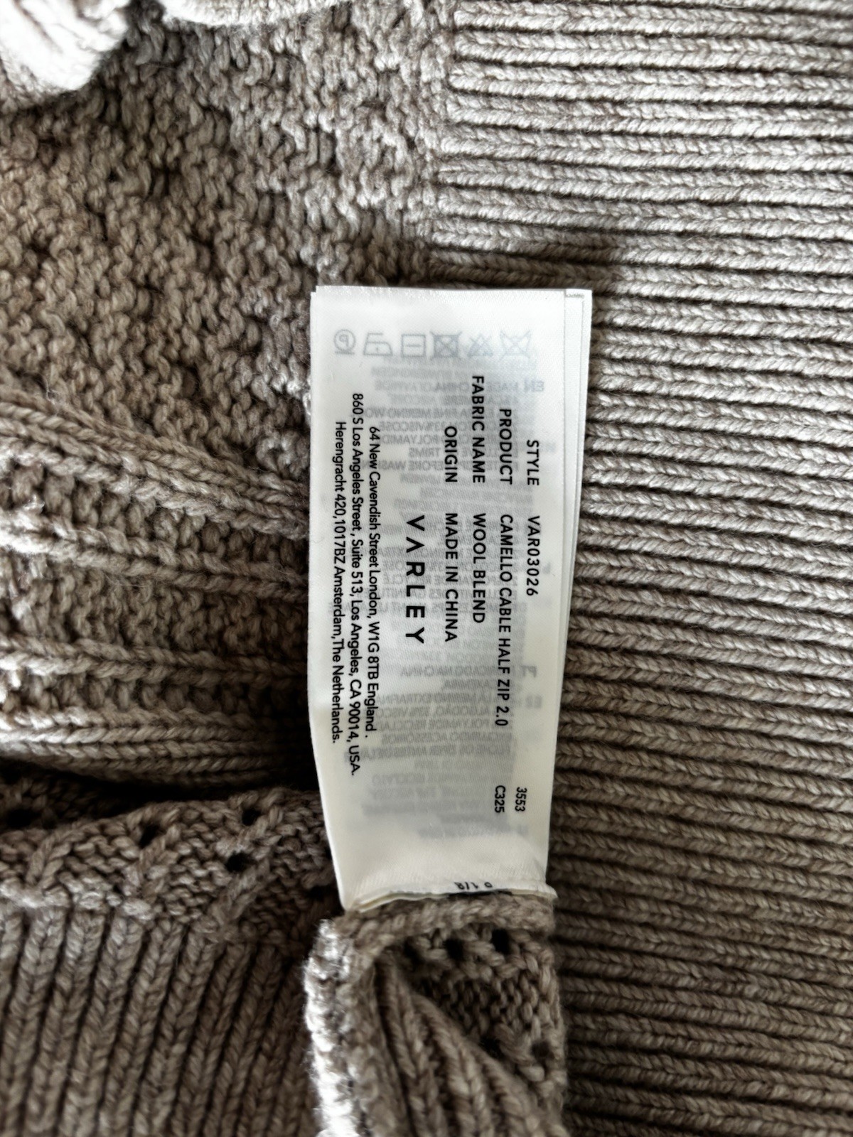Varley Beige Cable Knit 1/2 Zip Collared Pullover Sweater Long Sleeve XS