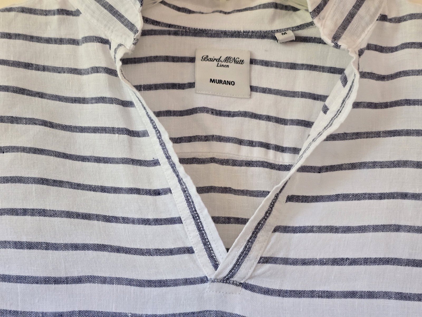 Baird McNutt Irish Linen Popover Tunic Blouse Women SzM Nautical Stripes