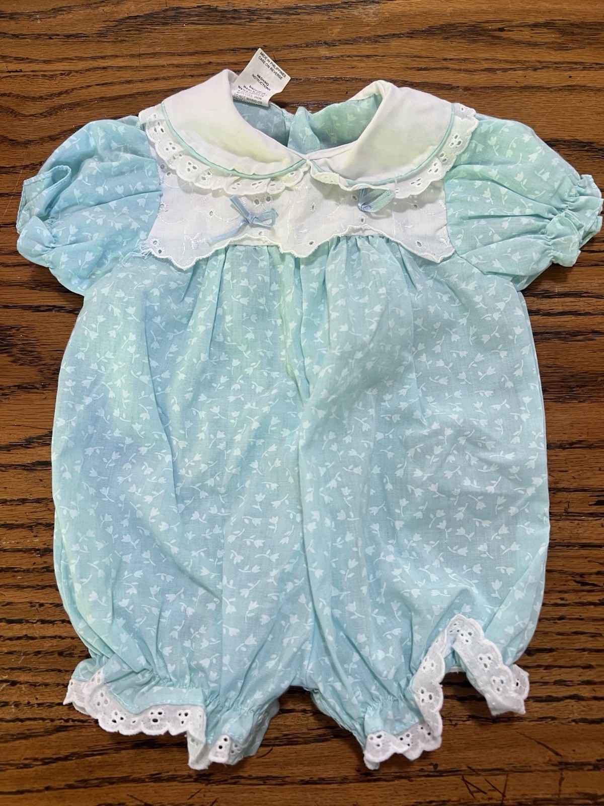 Vintage Cuties By Judy Baby Girl Bubble Romper Eyelet Lace Peter Pan Collar 3/6M