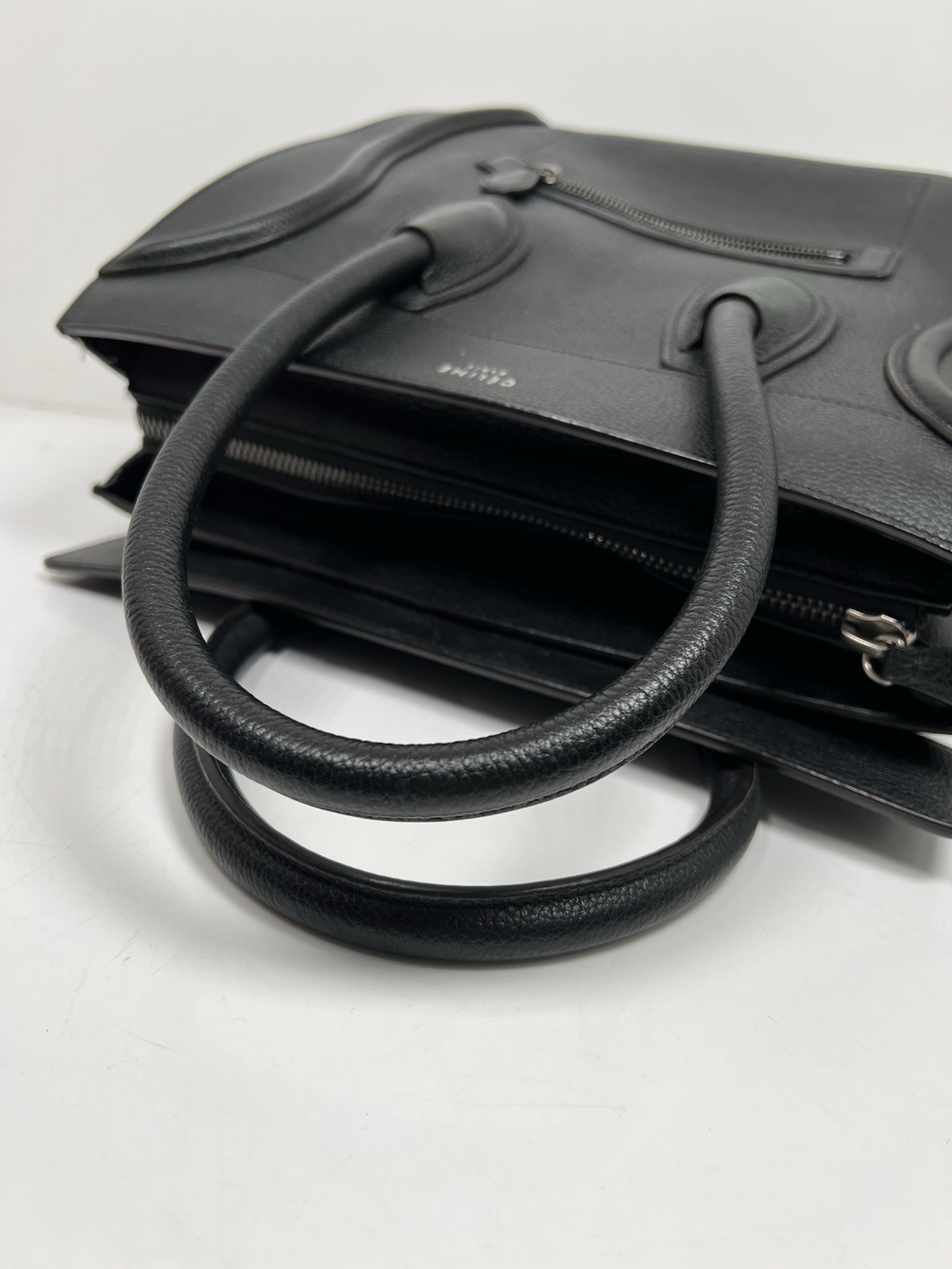 Authentic Celine Nano Luggage Tote in Black Leather with Gold Hardware
