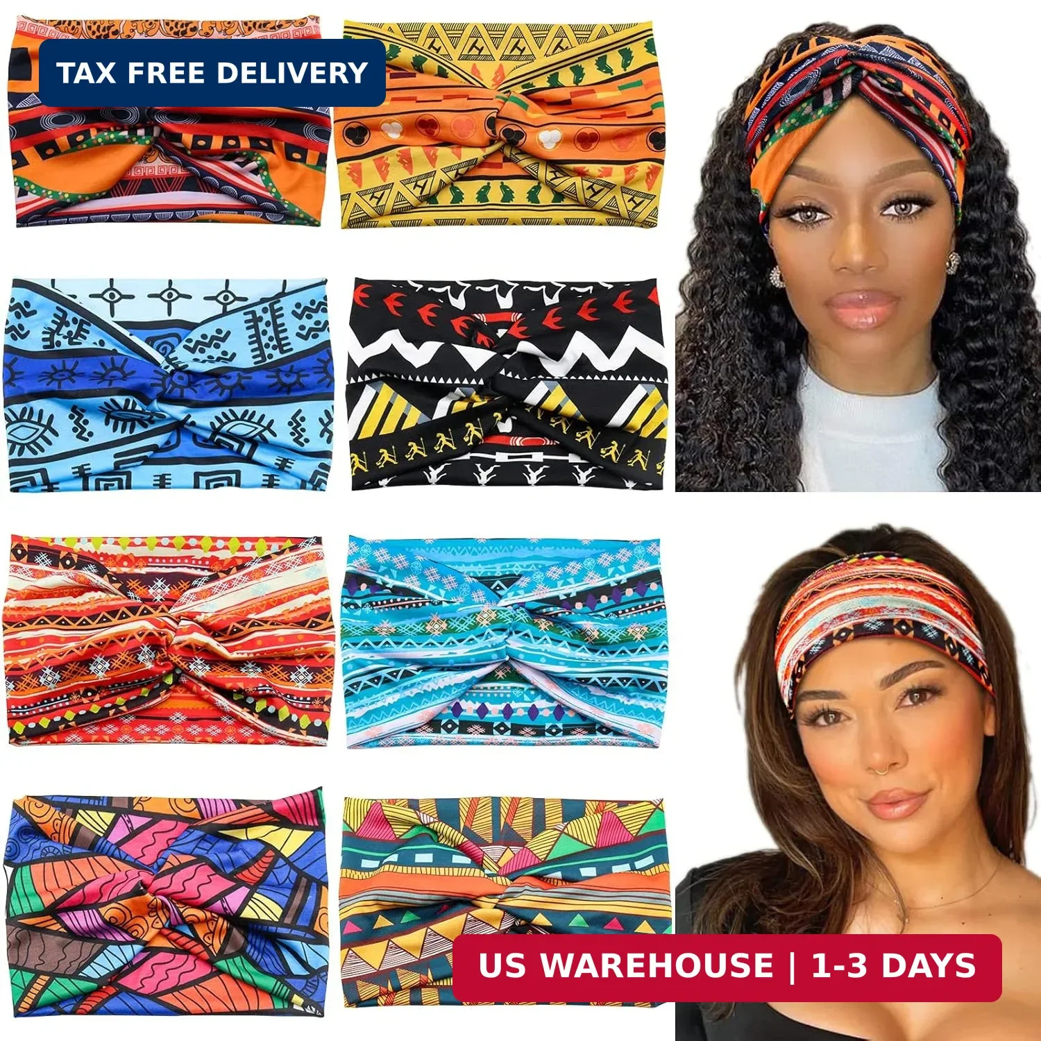 Wide African Headbands for Women Boho Twist Head Bands Elastic Turban Headwraps