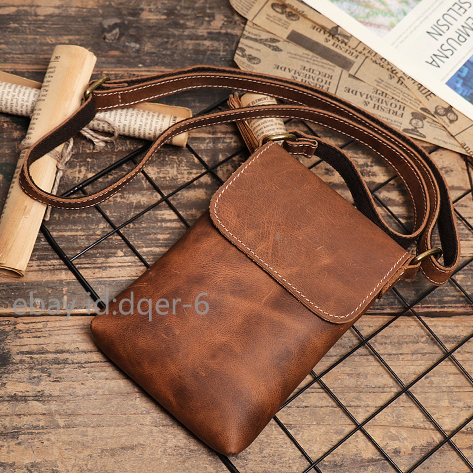 Mens Leather Shoulder Bag Small Crossbody Pouch Vintage Phone Wallet Carrier