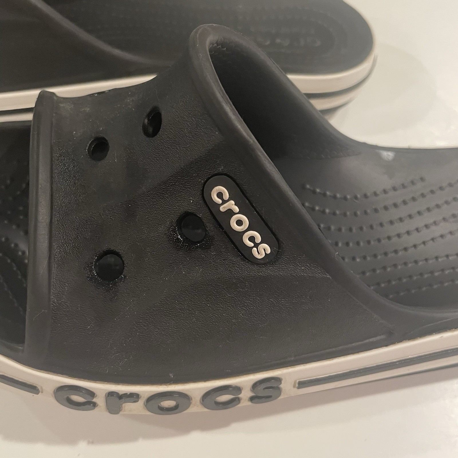 Crocs Unixes Adult Bayaband Slides Black & White Sandals W8/M6 Beach Resortwear