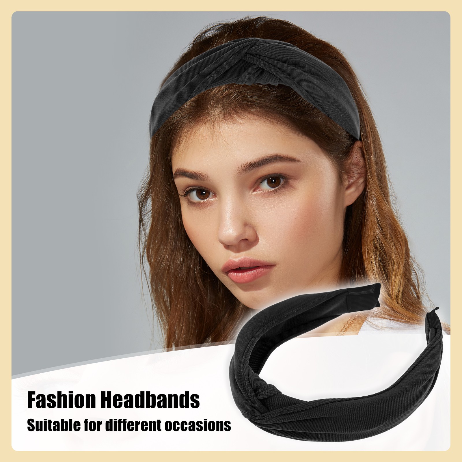 1Pcs Satin Knotted Headband Knot Cross Hairband for Women Black 1.2″ Wide