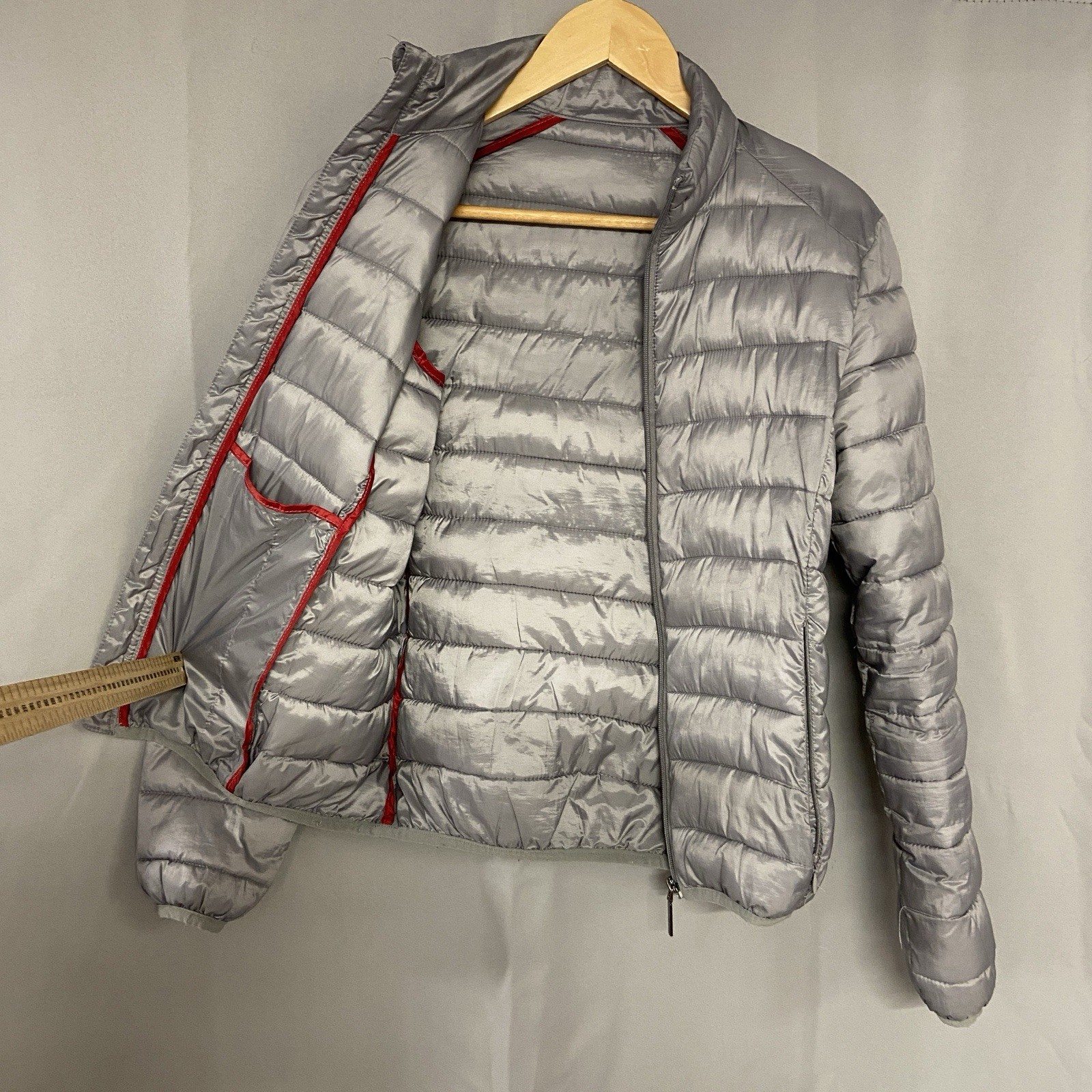 Slam Puffer Jacket Mens Small Silver Packable Coat Insulated Pockets Cosy