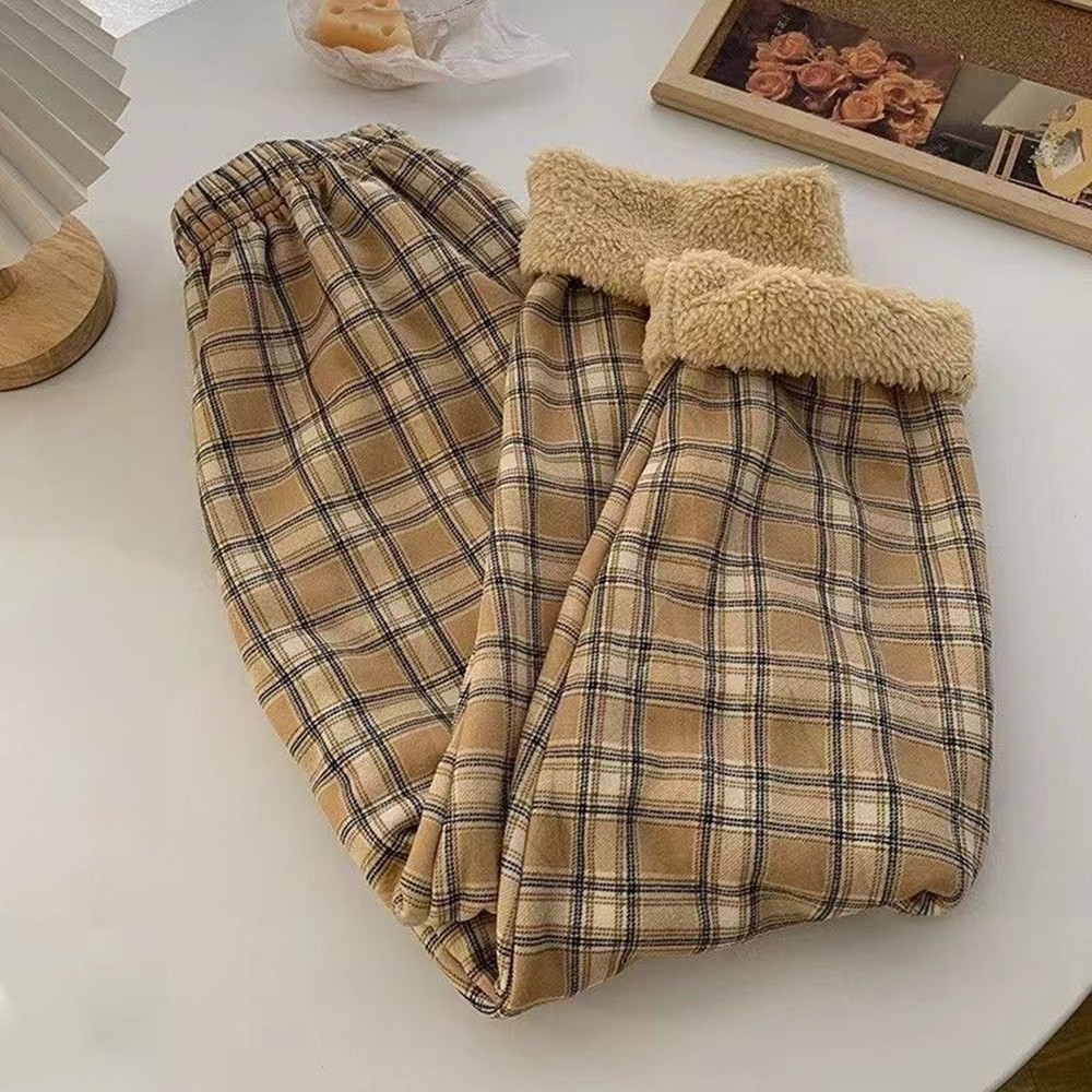 Women Summer Checkered Print High Waist Pants Straight Fit With Lining For Yoga