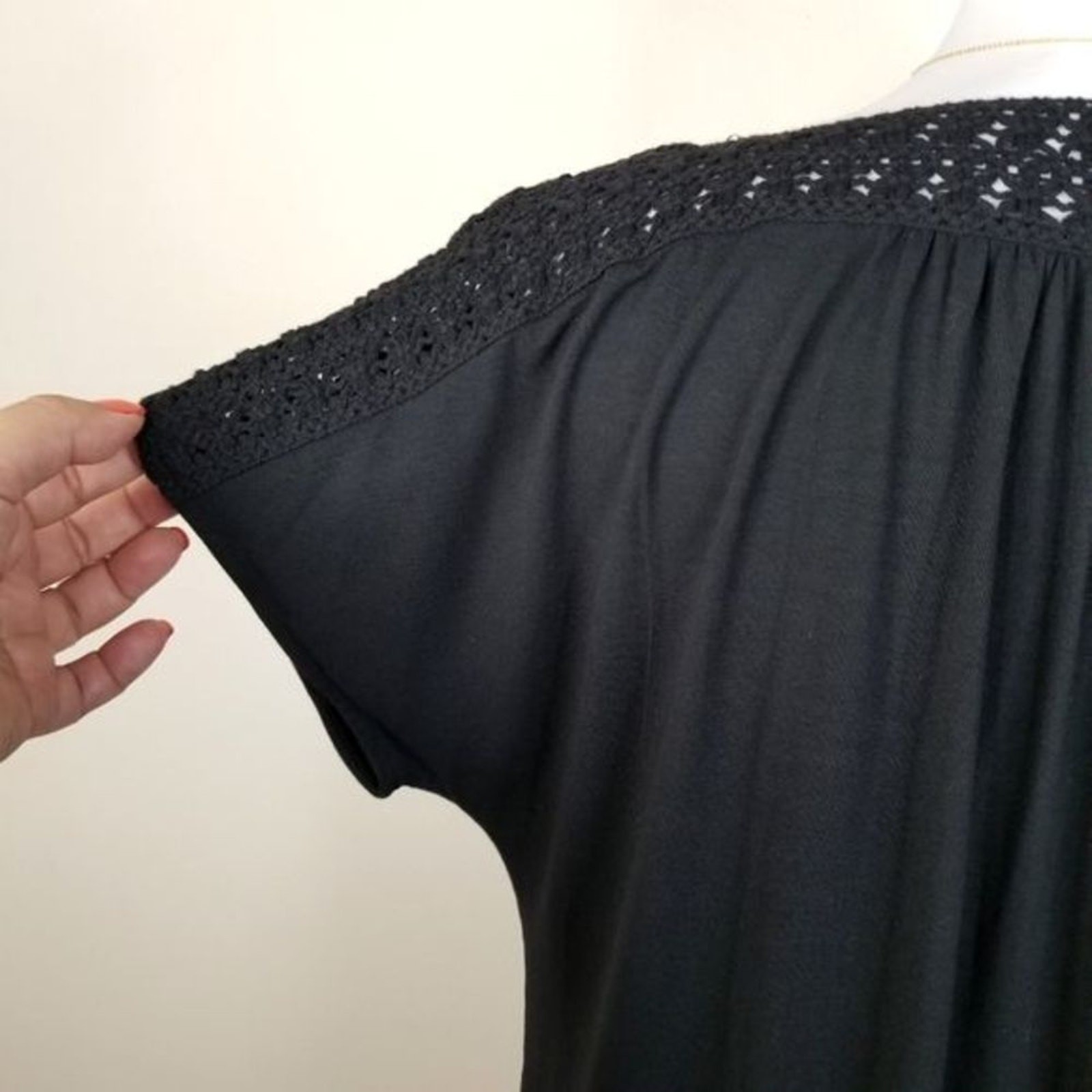 J Jill Black Crochet Boatneck Top S Minimalist Neutral Spring Summer Capsule NEW
