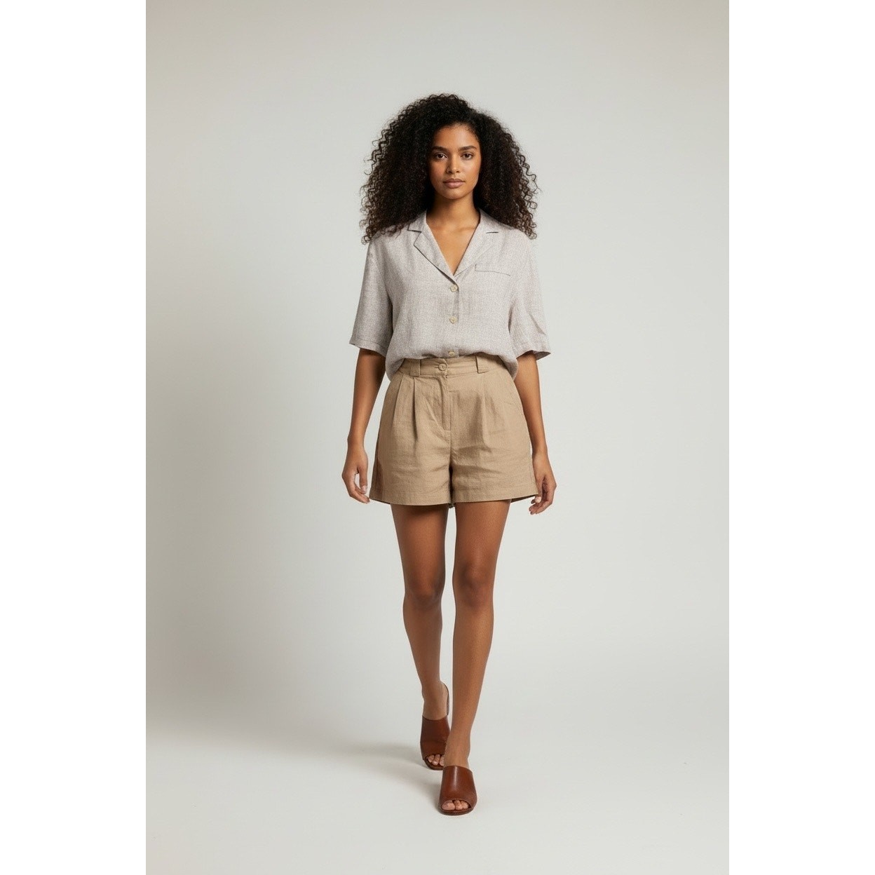 Natural Blend Minimalist Tailored Linen Cotton Utility Romper Jumpsuit S/M