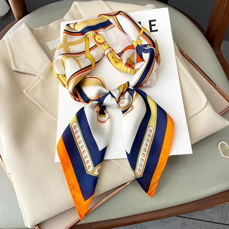 Neckerchief Female Luxury Square Scarf for Women Silk Feeling Shawl Satin Hijab