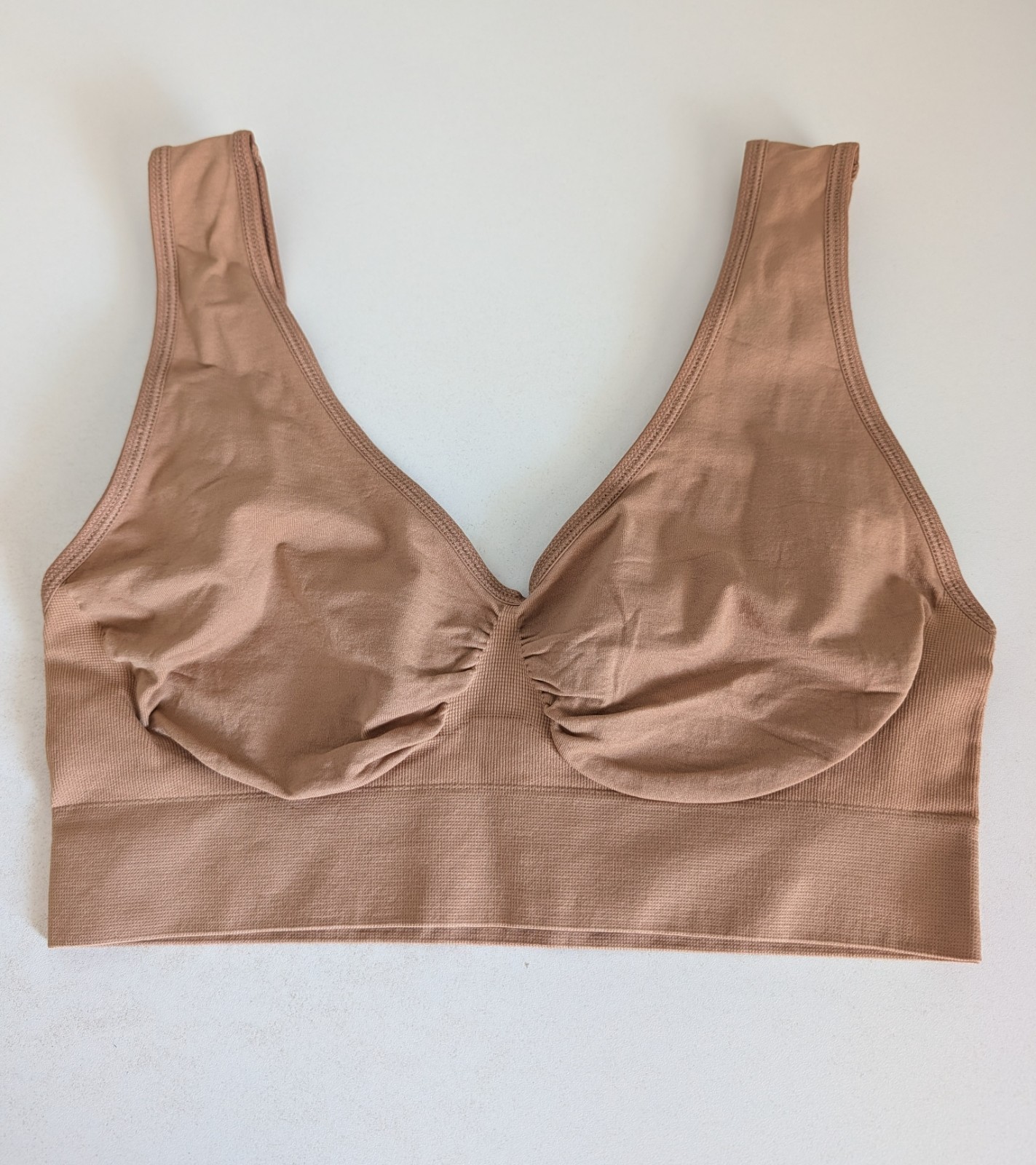 Rhonda Shear 2-pack Ahh Seamless Bra Brown/Cream Size Large New Wireless