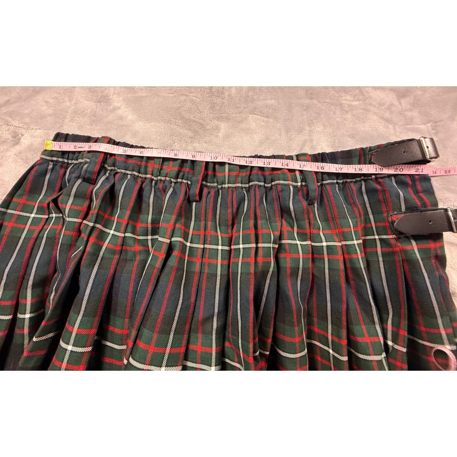 Sport Kilt Mens XXL Green Plaid Highland Games Kilt with Leather Buckles