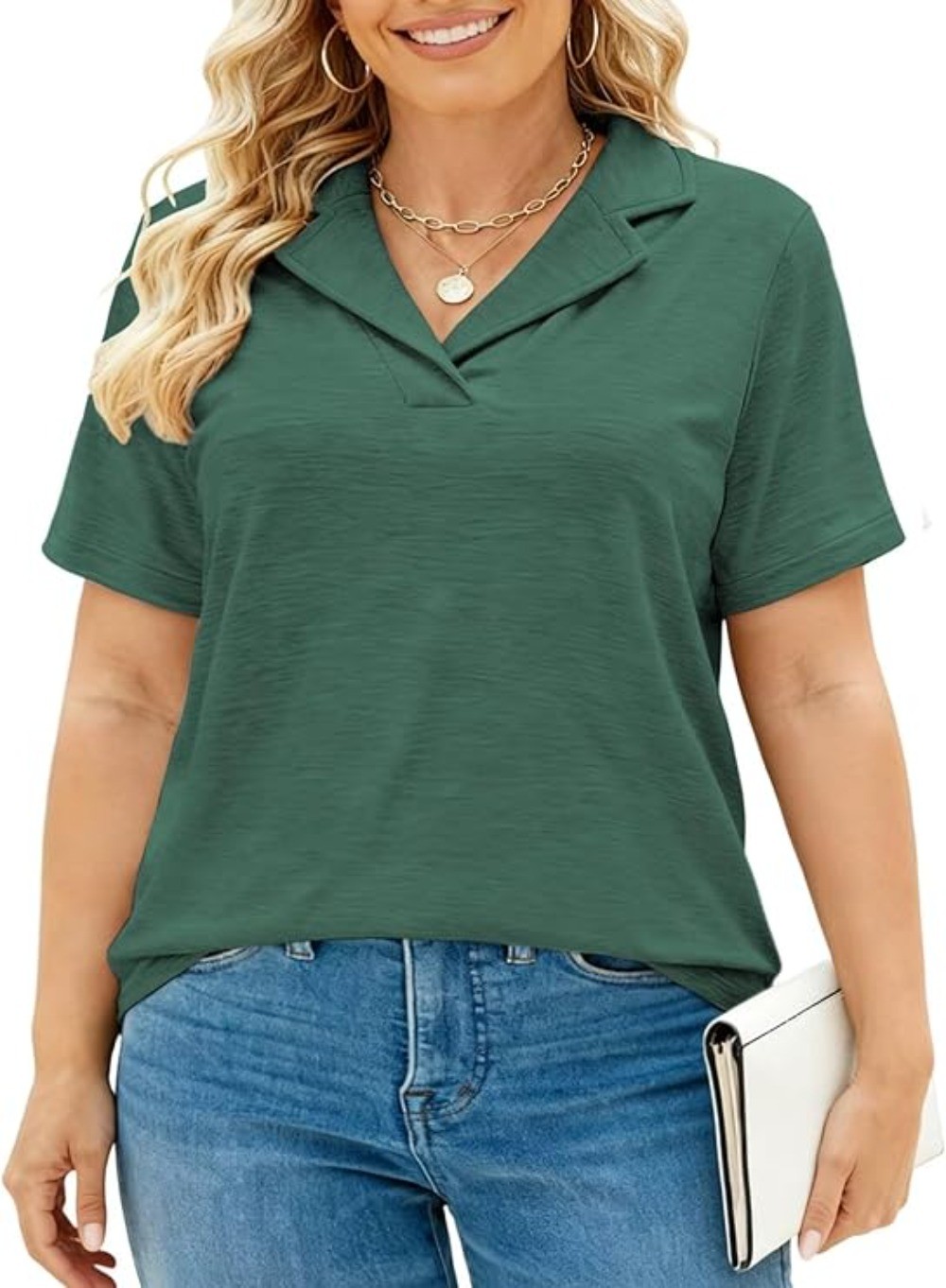 Plus Size Polo Shirts for Women V Neck Collared Casual Short Sleeve Tops Summer