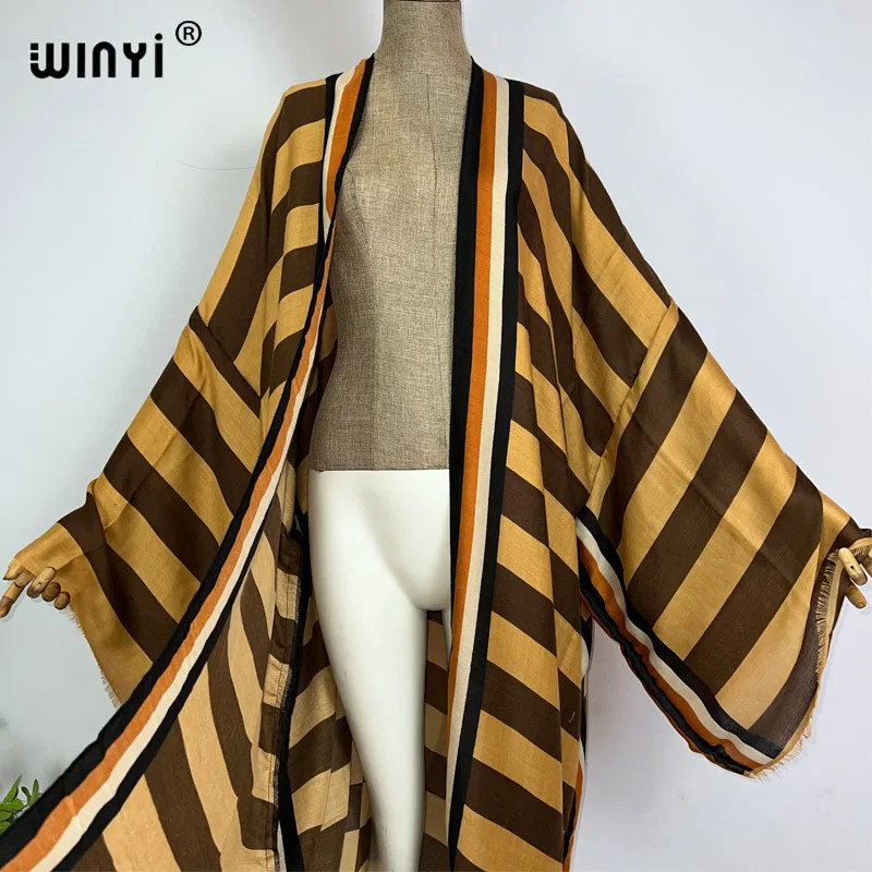 Kimono Africa Summer Boho Stripe Print Beach Swimwear Elegant Cardigan Sexy Holi