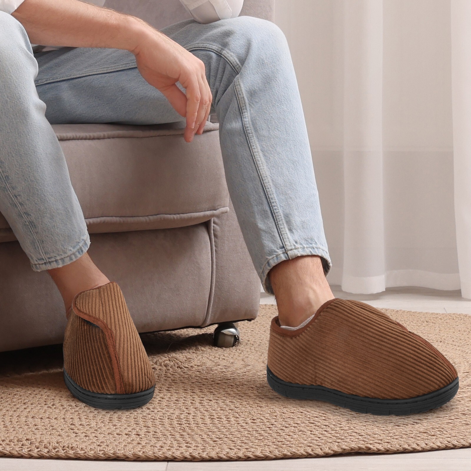 LARGERED Mens Diabetic Slippers Adjustable House Slipper Slip On House Shoes