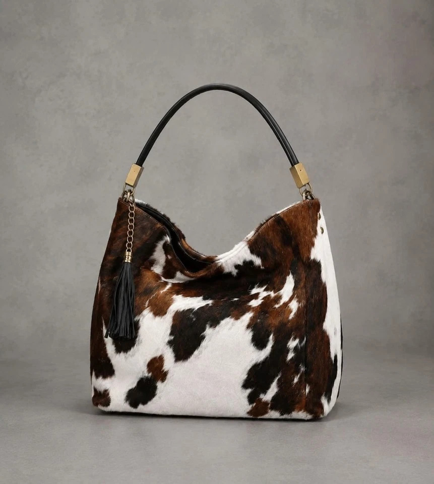 Genuine Cowhide Leather Hair-On Tote Bag | Handmade Western Shoulder Handbag