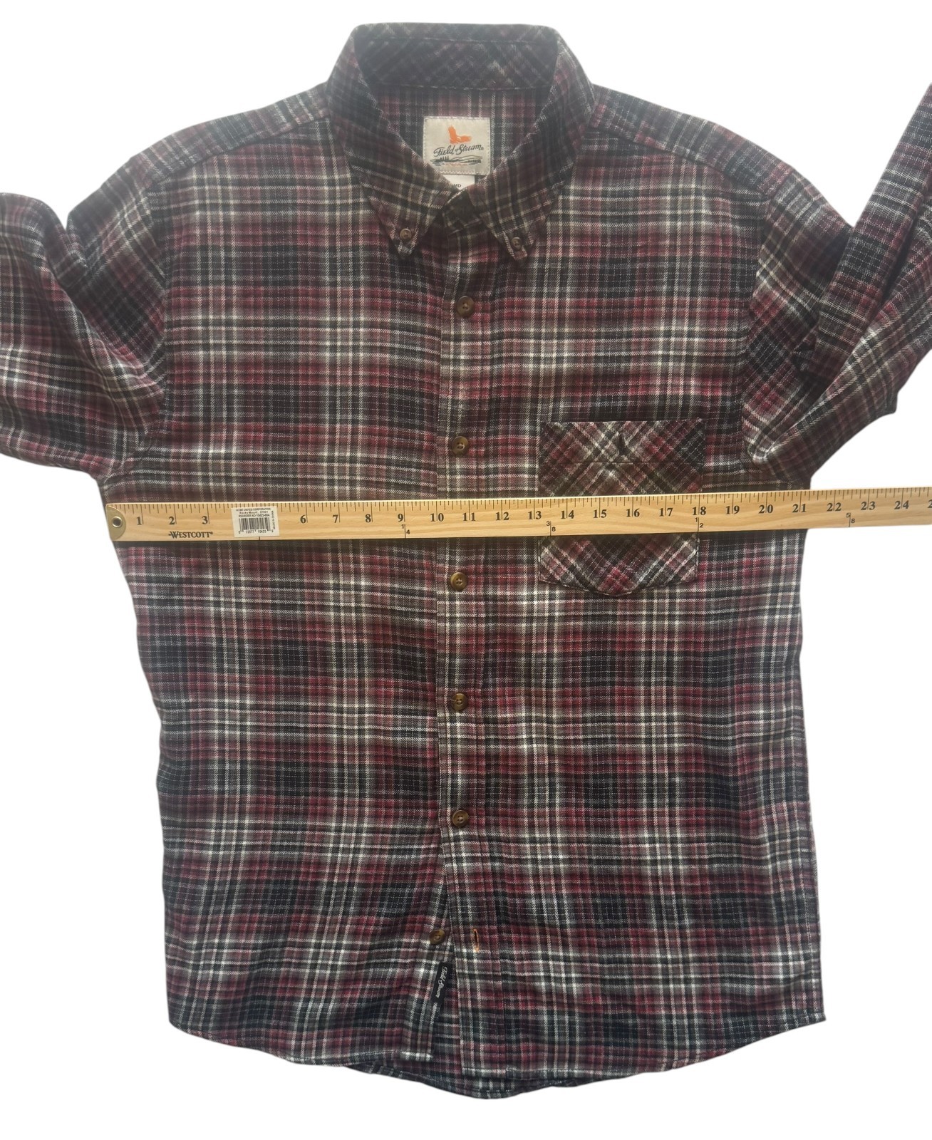 Field & Stream Men’s Plaid Flannel Button Front Shirt Medium Red Gray Black