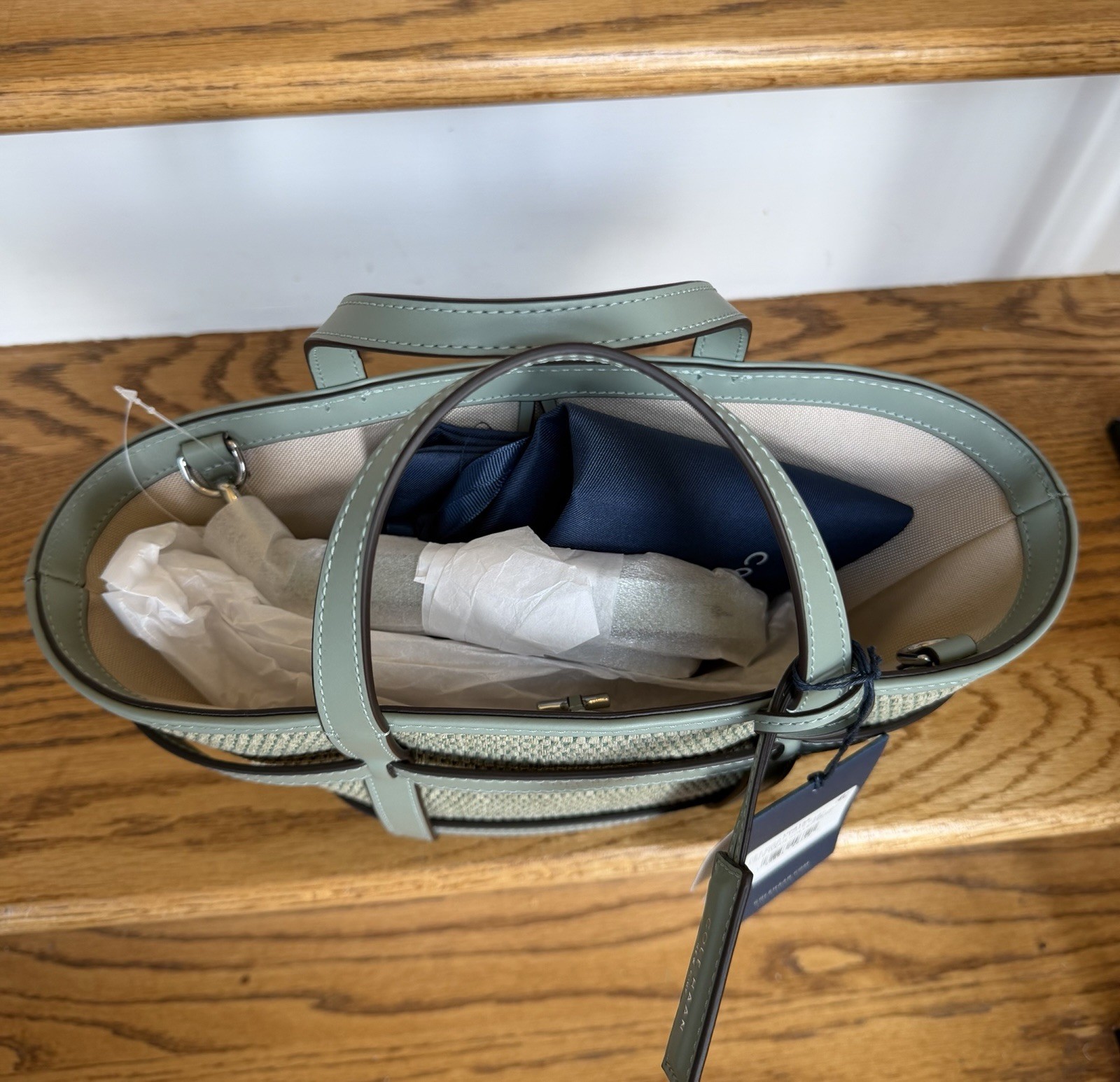 Cole Haan Key West Tote Crossbody Bag in Lily Pad green raffia NWT