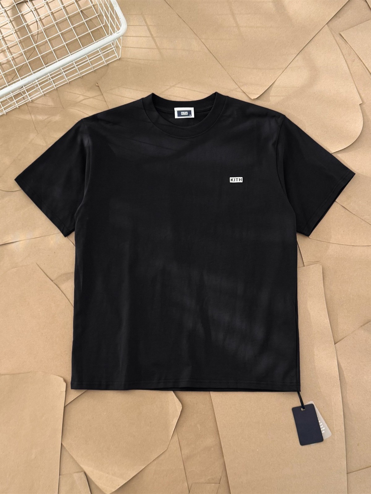 Kith Simple Flocked Small Box Logo Loose Neck Solid Color Short Sleeve Couple