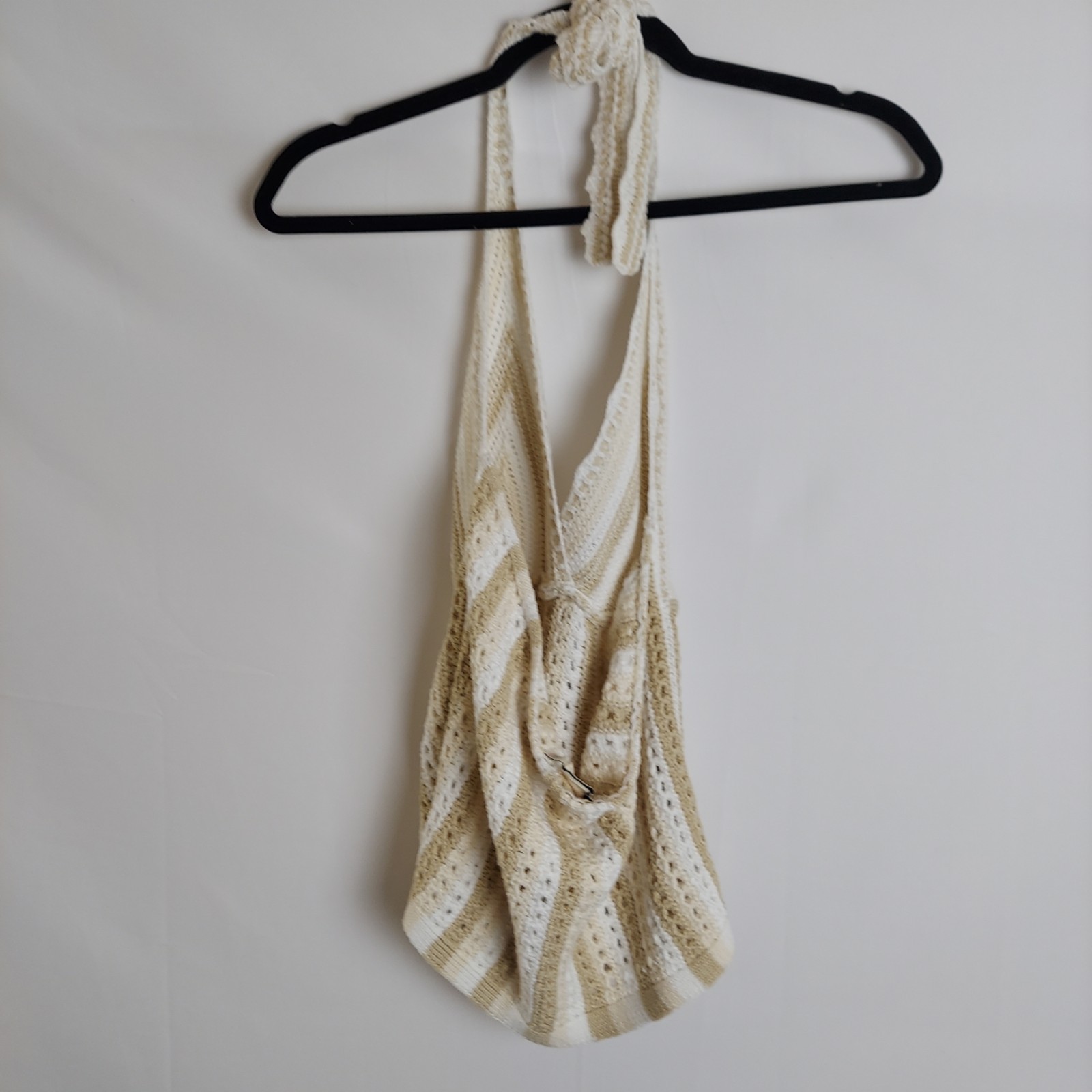 Kimchi Blue for Urban Outfitters Striped Crochet Halter Tank Top Tie Closure