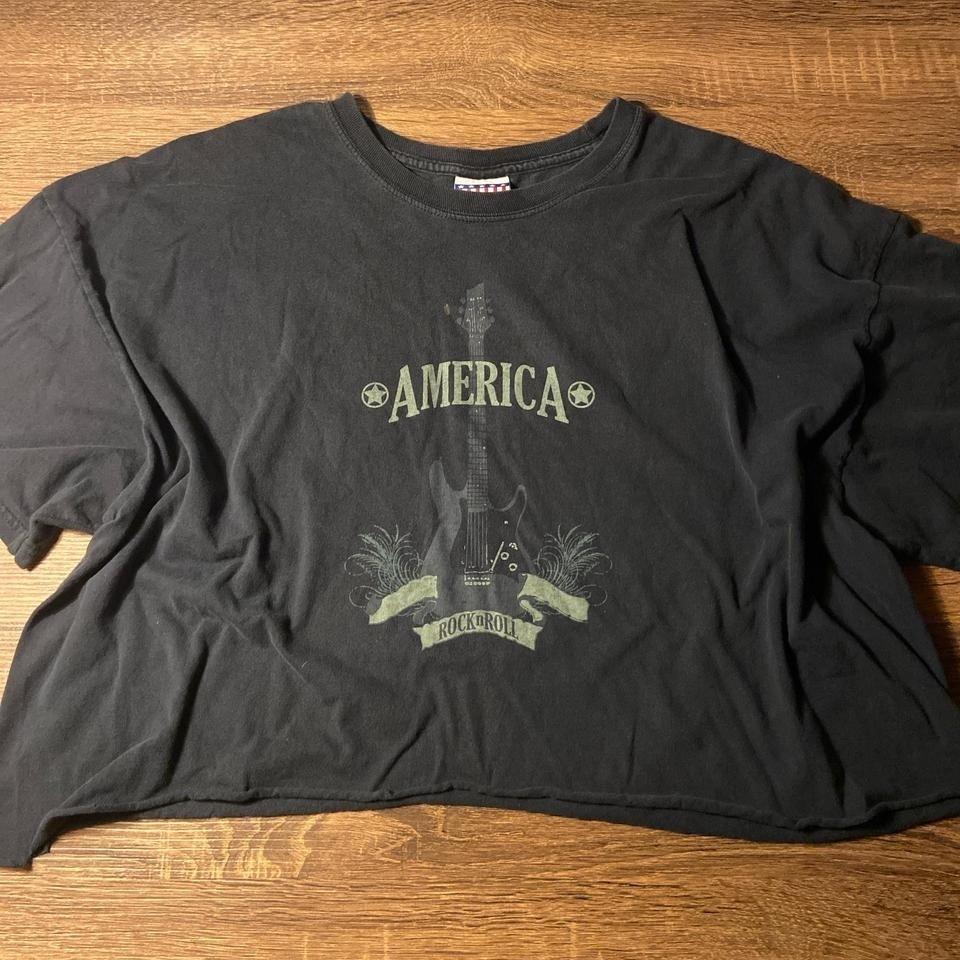 Black and green vintage rock n roll baggy crop top tshirt