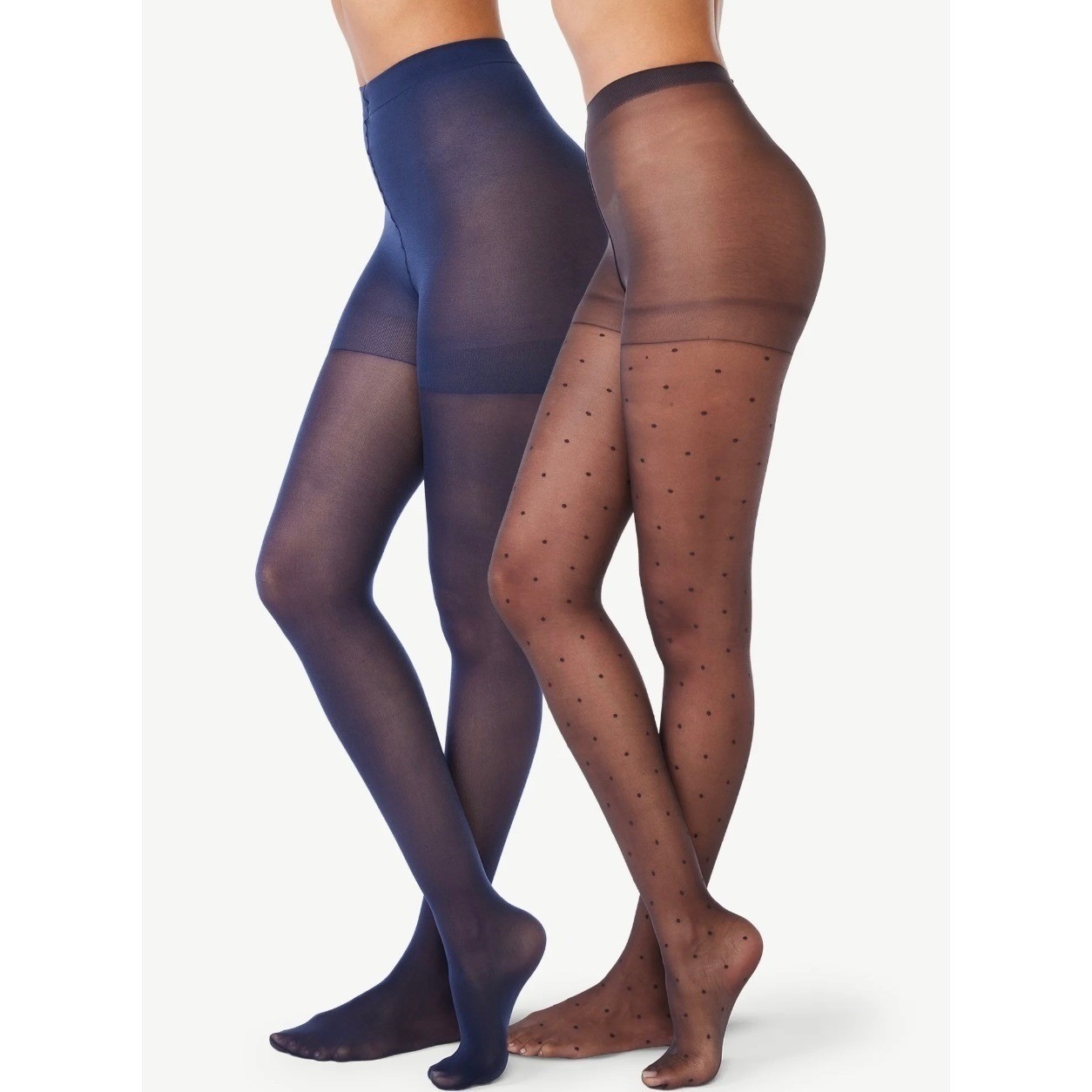 Joyspun High Waist Opaque Tights Womens Size Medium Blue And Black Polka Dot