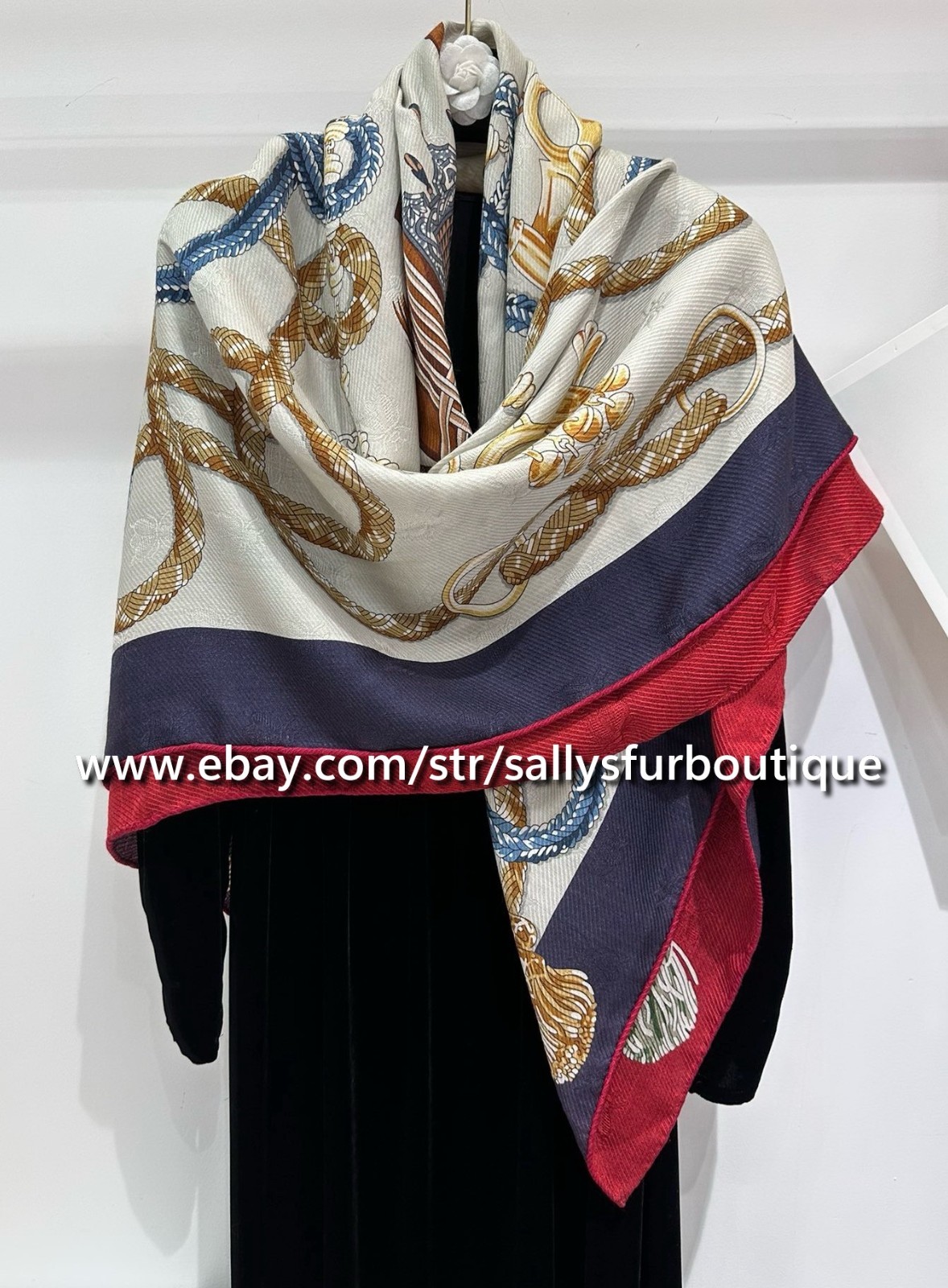 Quality Cashmere & Silk Jacquard Horse Print Double Face Shawl Scarf 53″