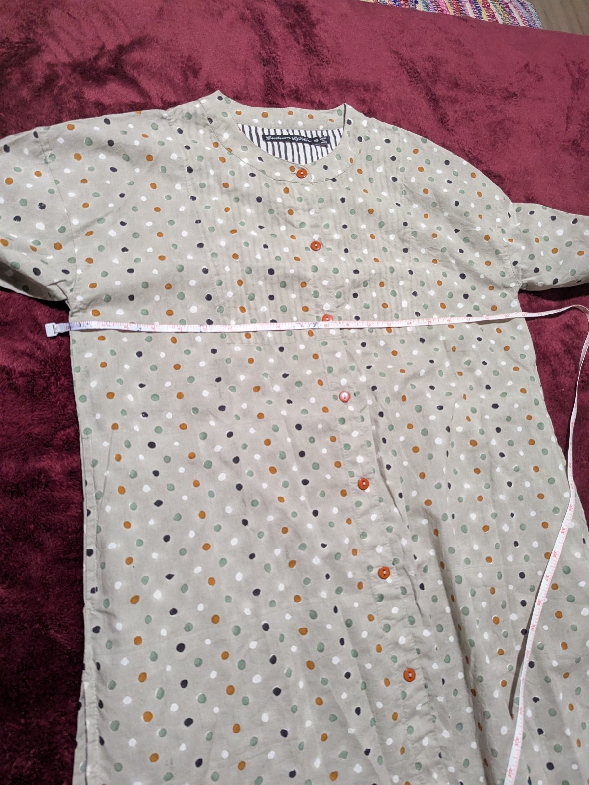 Gudrun sjoden gray taupe dot button down cotton tunic blouse top size XS