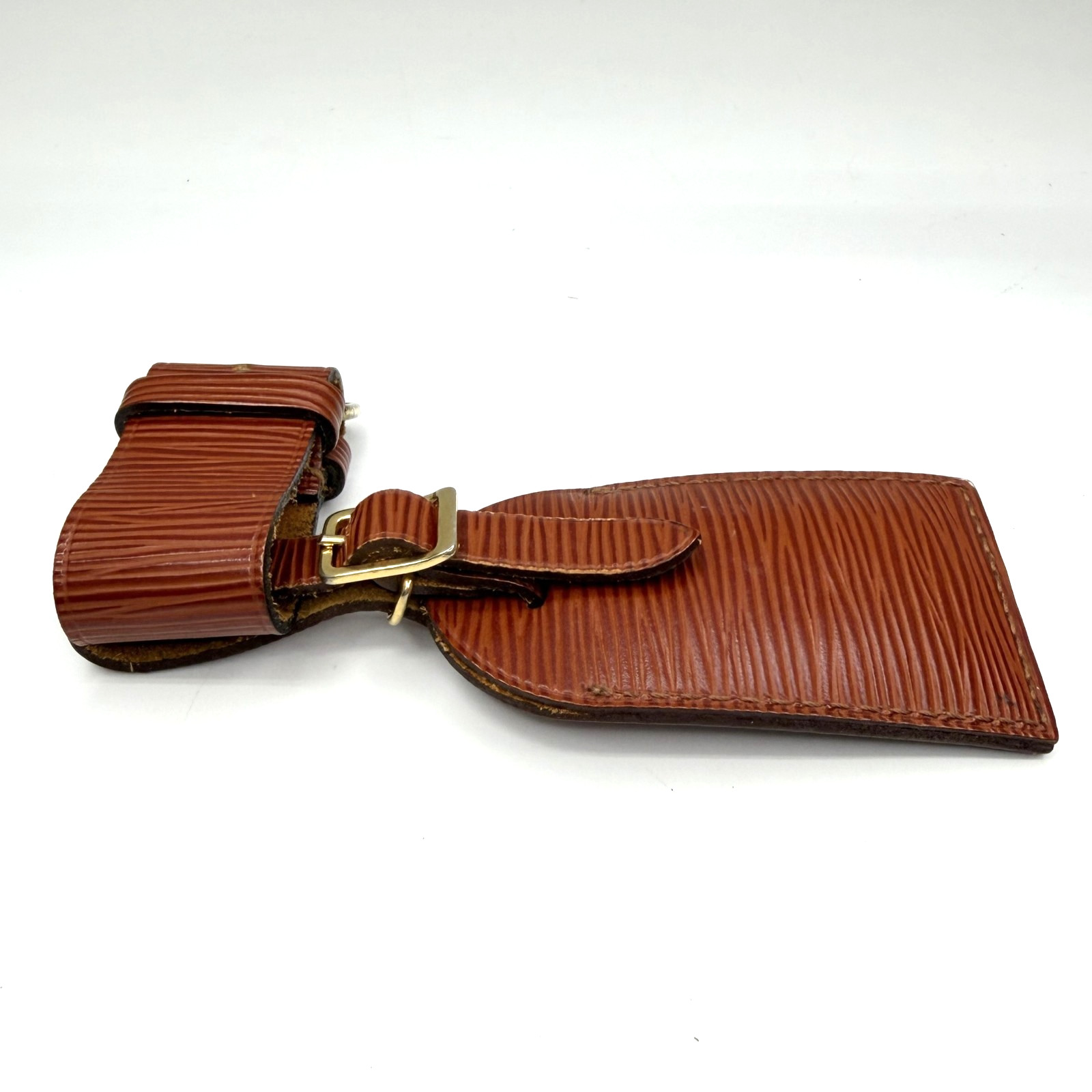 Authent Louis Vuitton Epi Brown Leather Luggage Name Tag & Poignet Used Japan