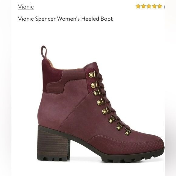 Vionic Womens Spencer Burgundy Combat Boots Size 5 Medium (B, M)