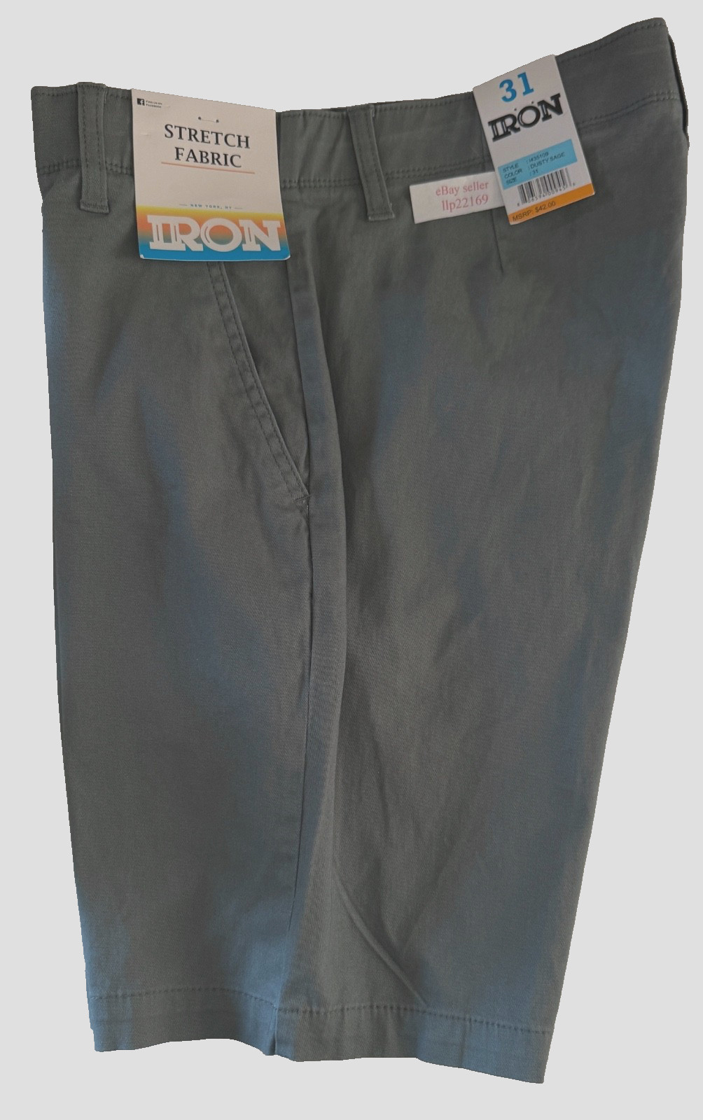 IRON CO Men’s Stretch Shorts (SIZE 31) Flex Waist Flat Front DUSTY SAGE New Tag!