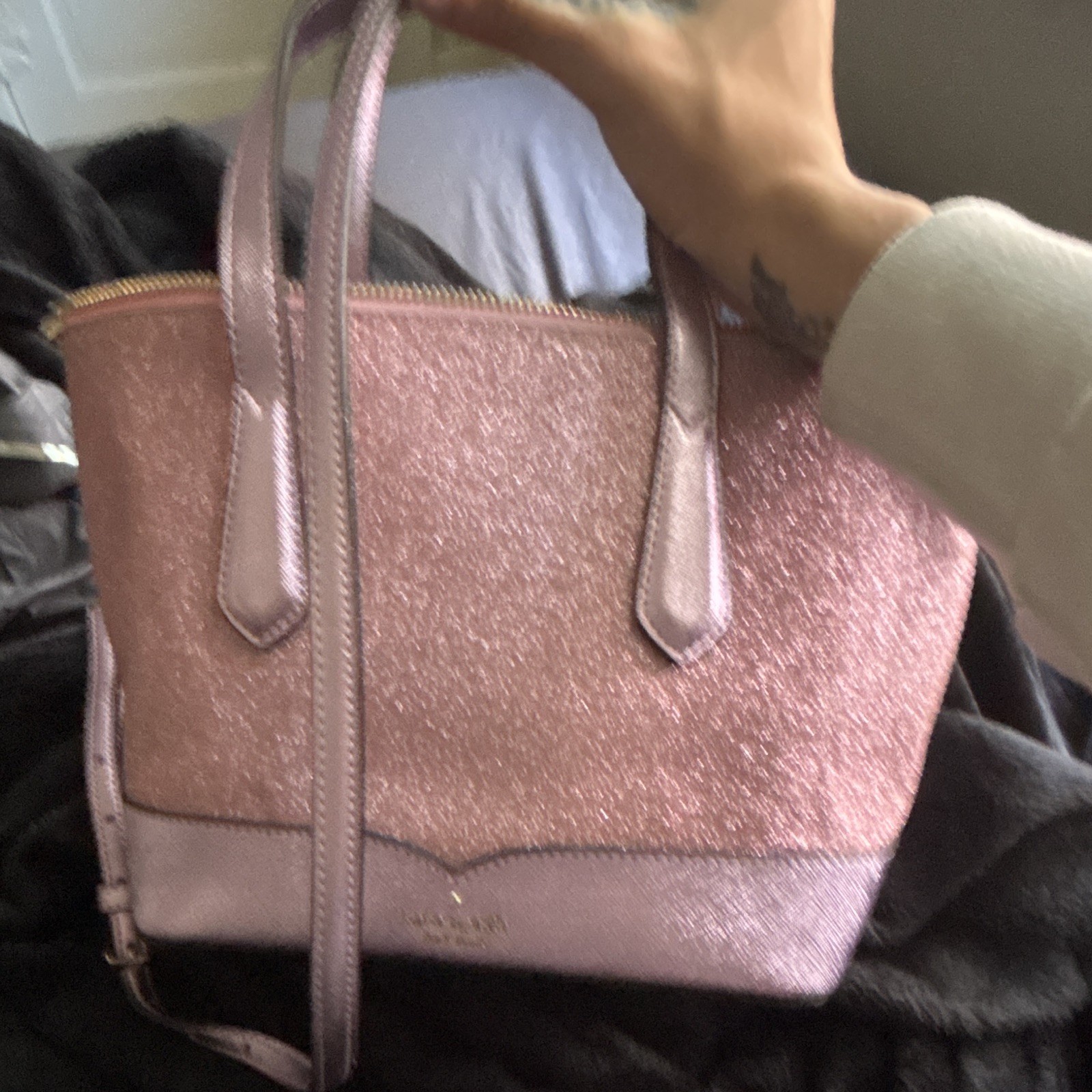 kate spade new york Pink Metallic Satchel Top Handle, Zip, Detachable Strap