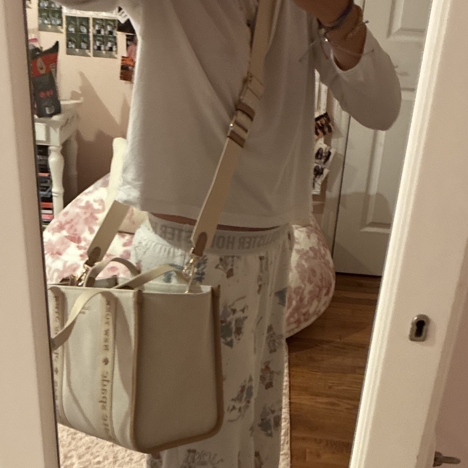 kate spade NY Beige Tote Bag Logo Strap Medium Double Handles Detachable strap