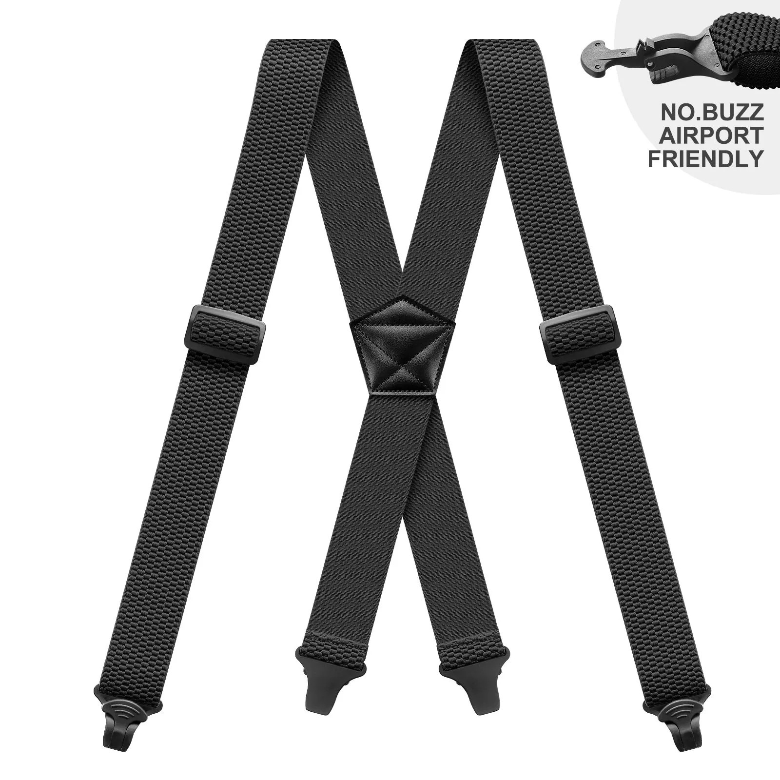 Men Suspenders Heavy Duty Work 3.8cm Wide X-Back with 4 Plastic Gripper Clasps A