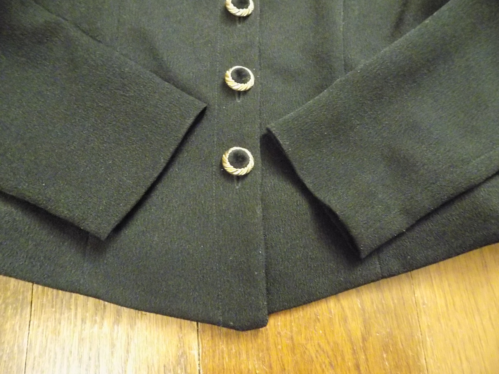 Vtg Jessica Howard Blazer Jacket Mandarin Collar Black sz 8P Gold Velvet Buttons