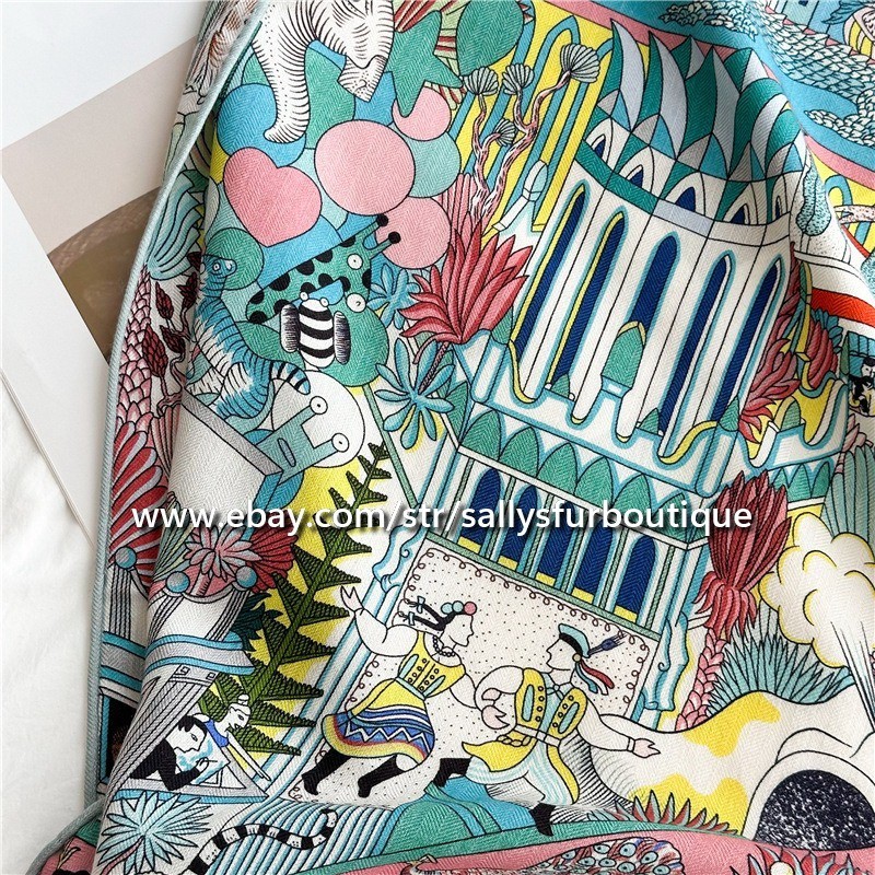 Sallys 70% Cashmere & 30% Silk Wrap Scarf Animals Print Double Face Shawl 53″