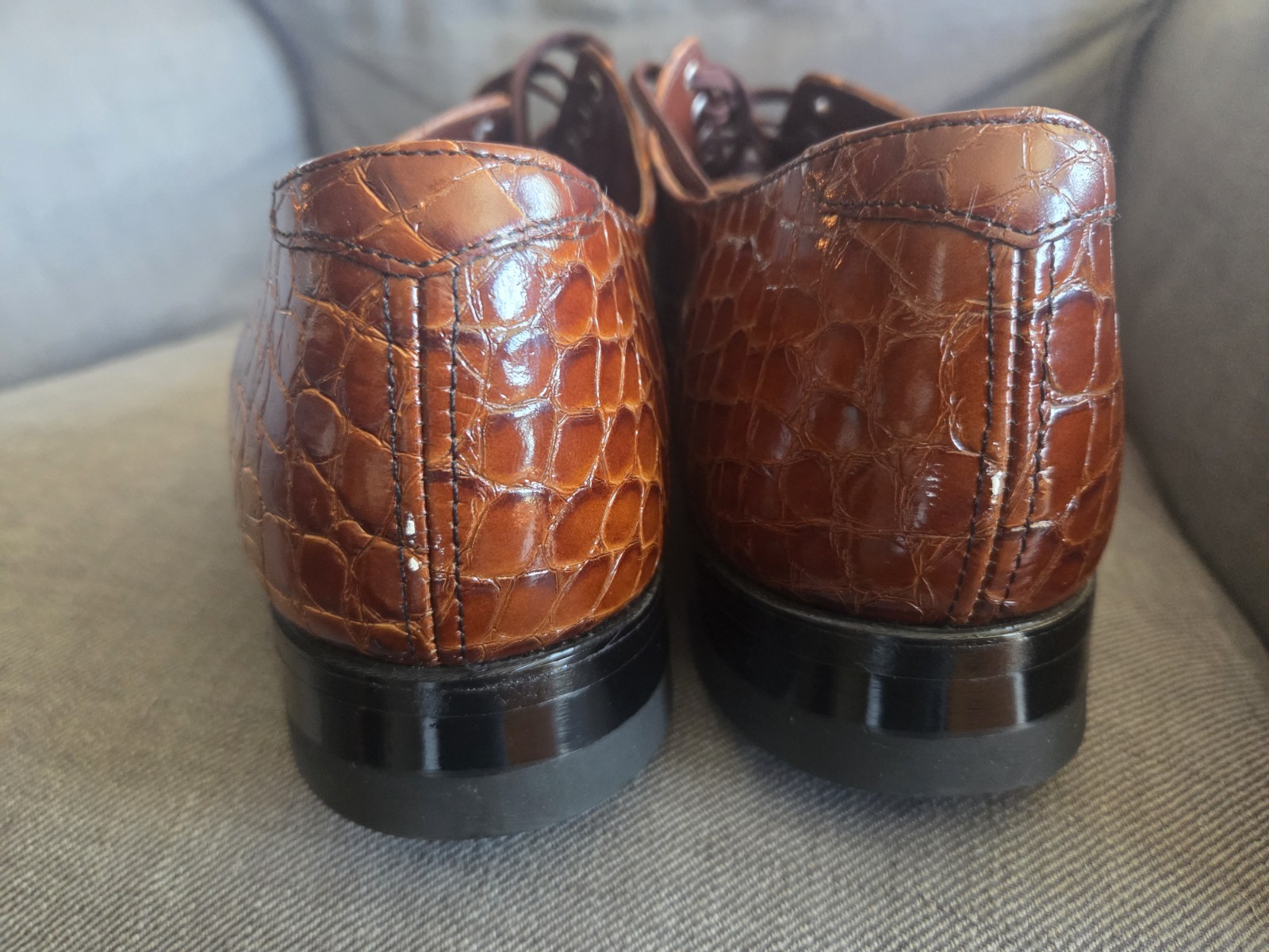 Stacy Adams Esposito Men’s Cap Toe Oxfords Brown Woven Croc Print Size