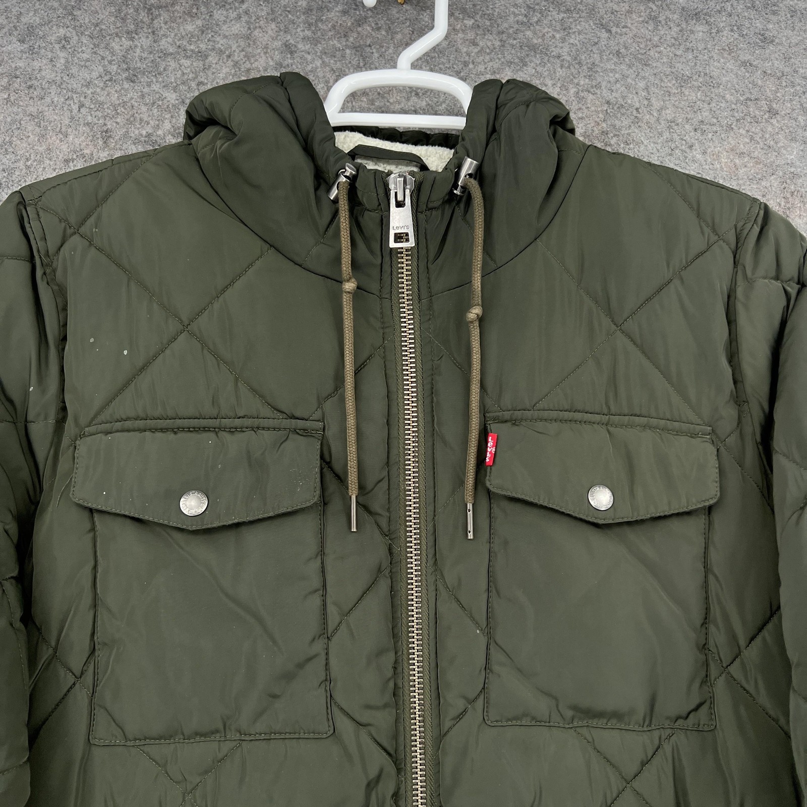 Levi’s Coat Mens XL Green Quilted Hooded Lined Insulated Pockets Outdoors