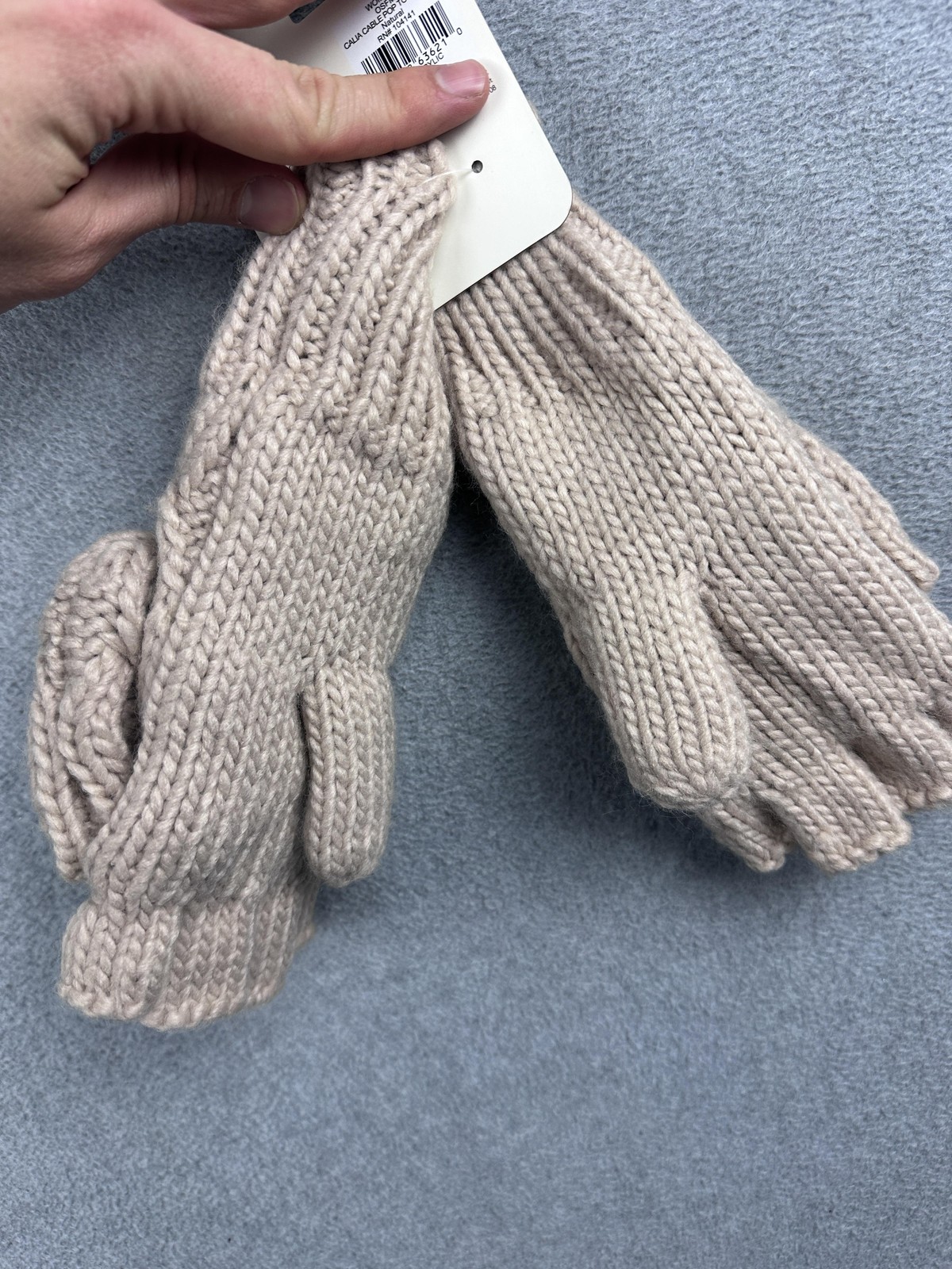 Calia Cable Pop Top Mittens Womens One Size Beige Convertible OSFM NWT