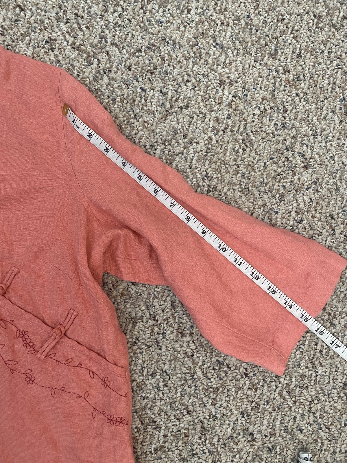Preswick & Moore Pink Embroidered Linen Rayon Collared 3/4 Sleeve Blouse 1X