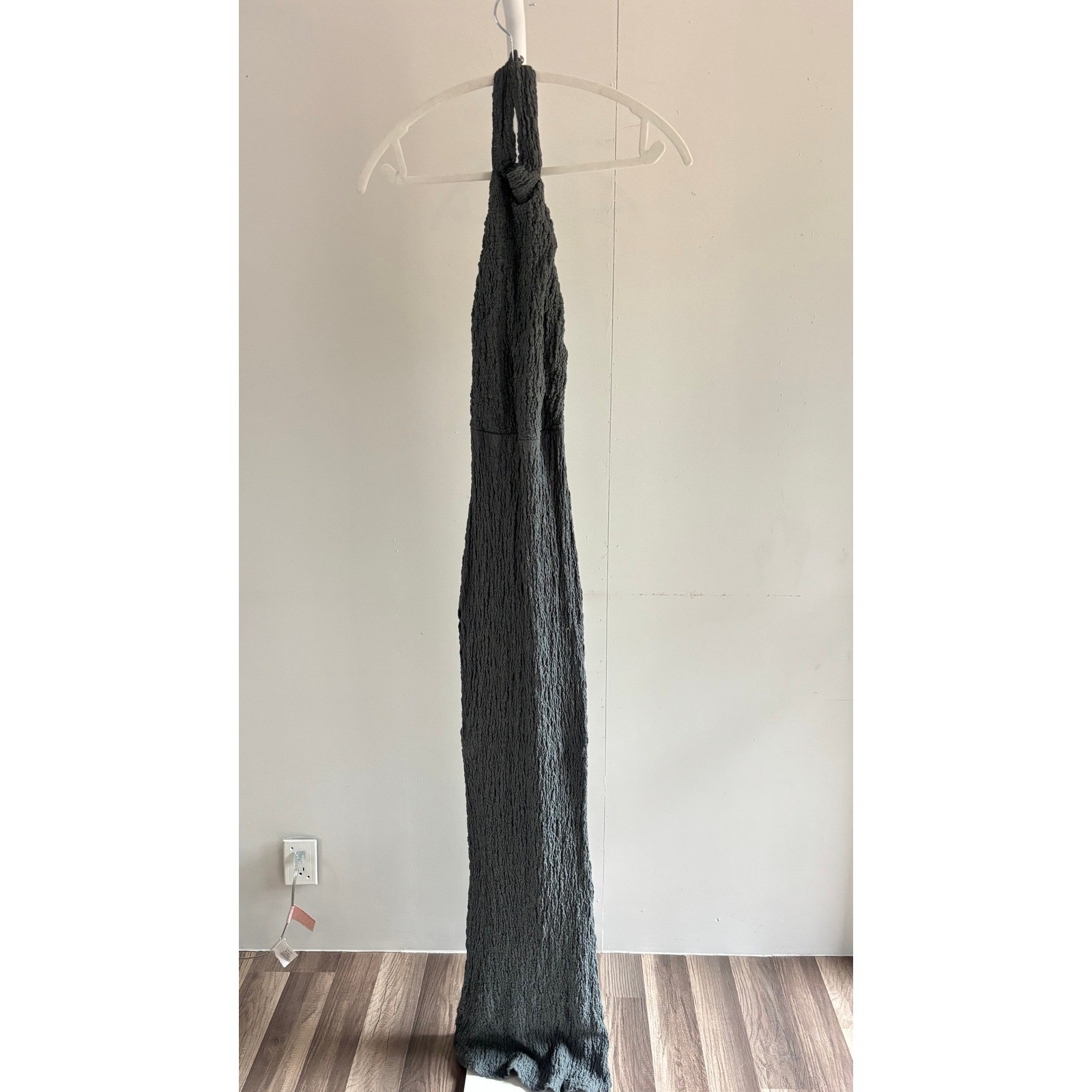 Fashion Nova Popcorn Texture Halter Maxi Dress Women Charcoal Grey