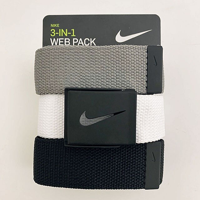 NIKE MENS WEB BELT 3 IN 1 PACK WHITE/GREY/BLACK W/ MATT BLACK HARDWARE NEW 20259