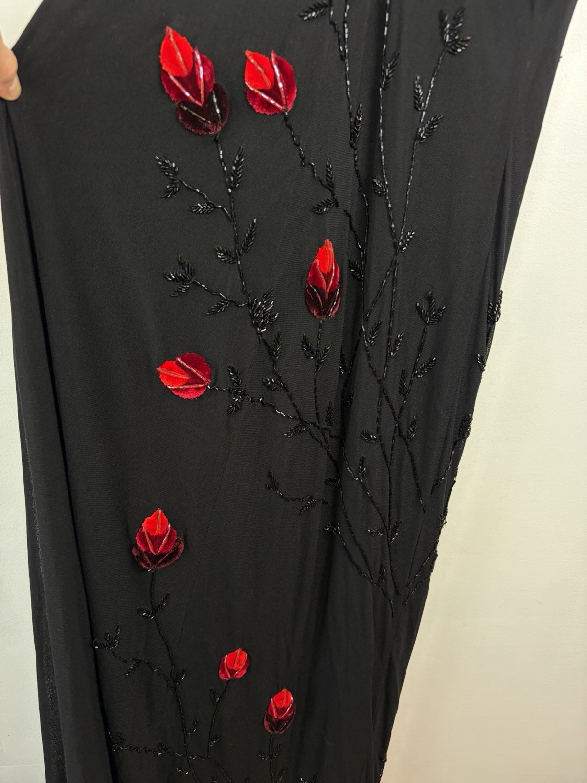 Y2K Cache Formal Dress Womens 10 Black Beaded Red Flowers Whimsigoth Event