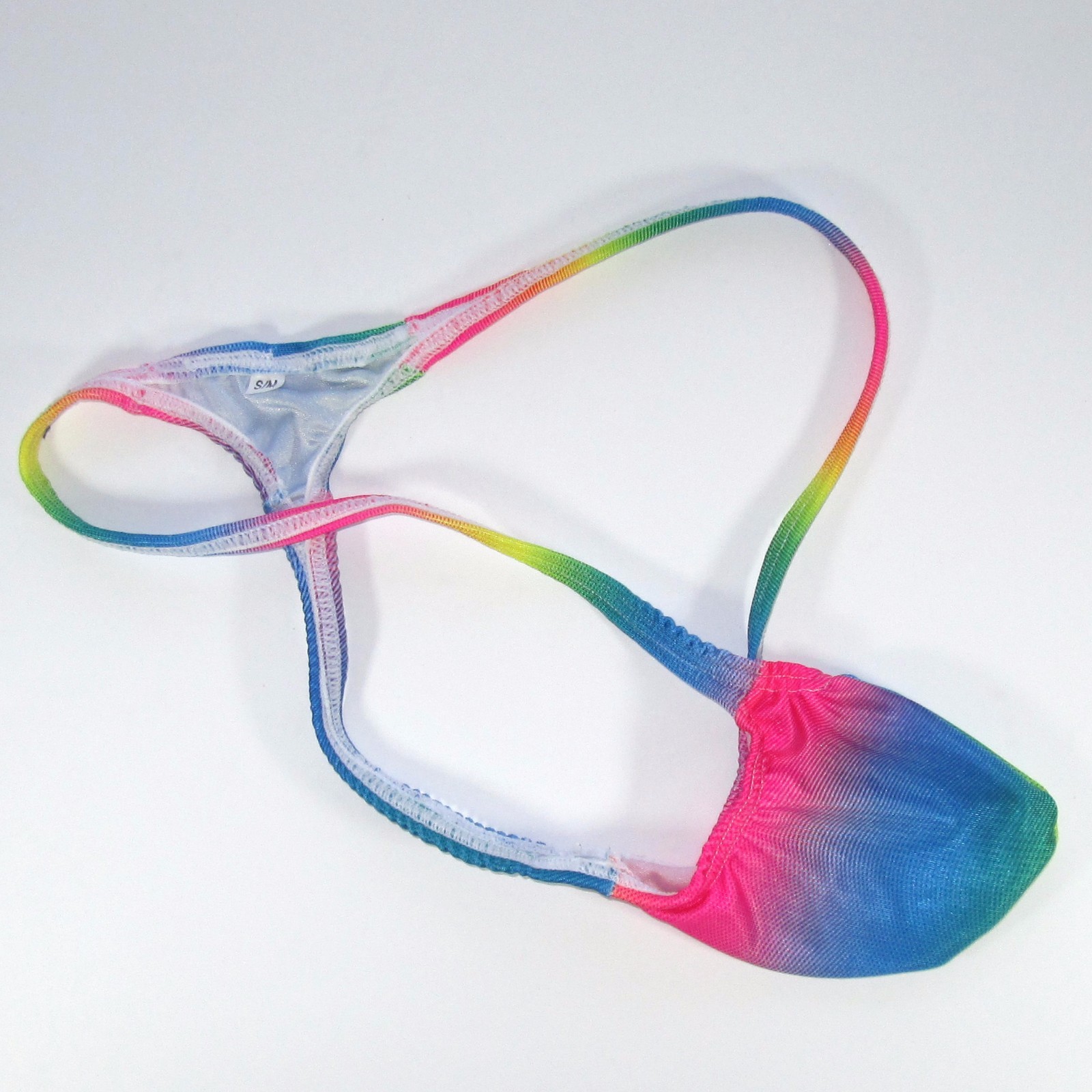 K403 P String Thong Grape Smugglers Contoured Pouch Rainbow Printed Swim fabric