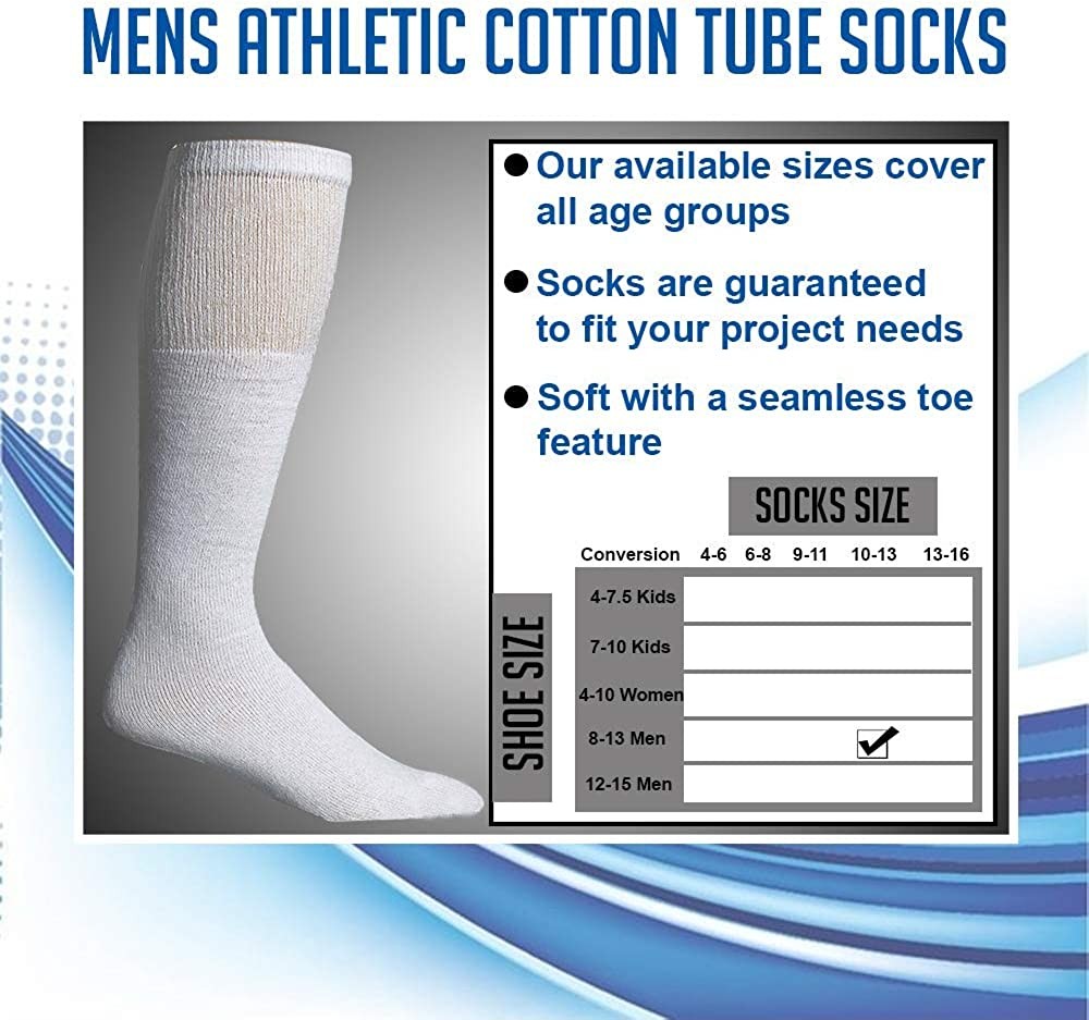 60PK 30 Inch Wholesale Men’s Long Tube SocksSport Socks 10-13 (White)