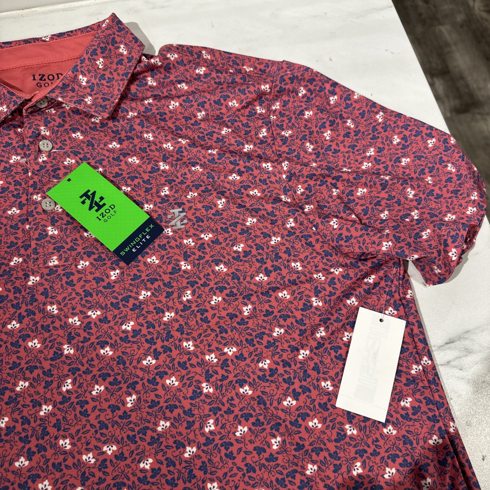 IZOD Golf Swingflex Elite Performance Golf Polo Shirt Golf Print Men M UPF 50