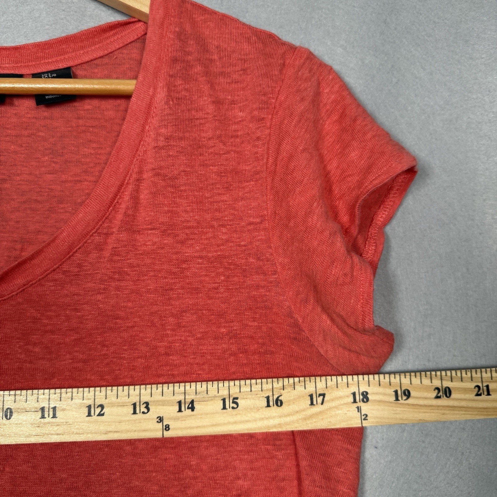 Tahari 100% Linen T-Shirt Coastal Beach Orange Short Sleeve Semi-Sheer Sz L