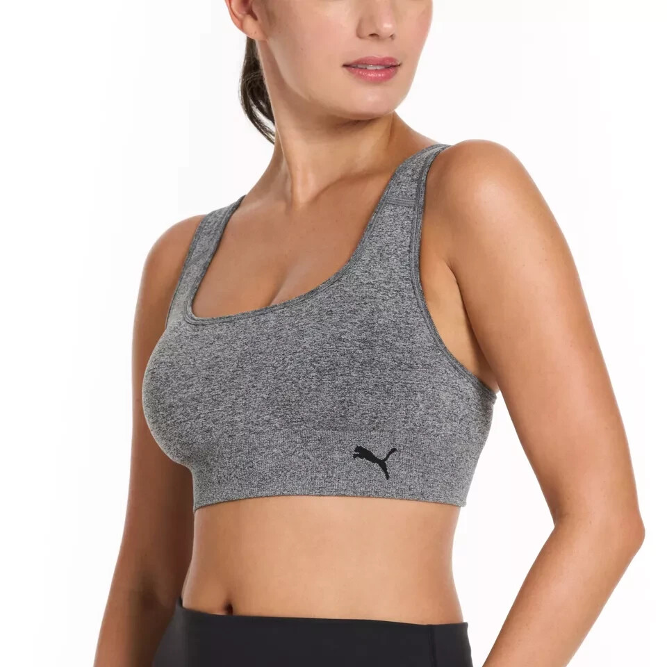 Puma Women’s 2-Pack Square Neck Seamless Sports Bra, Black/Gray, Size M