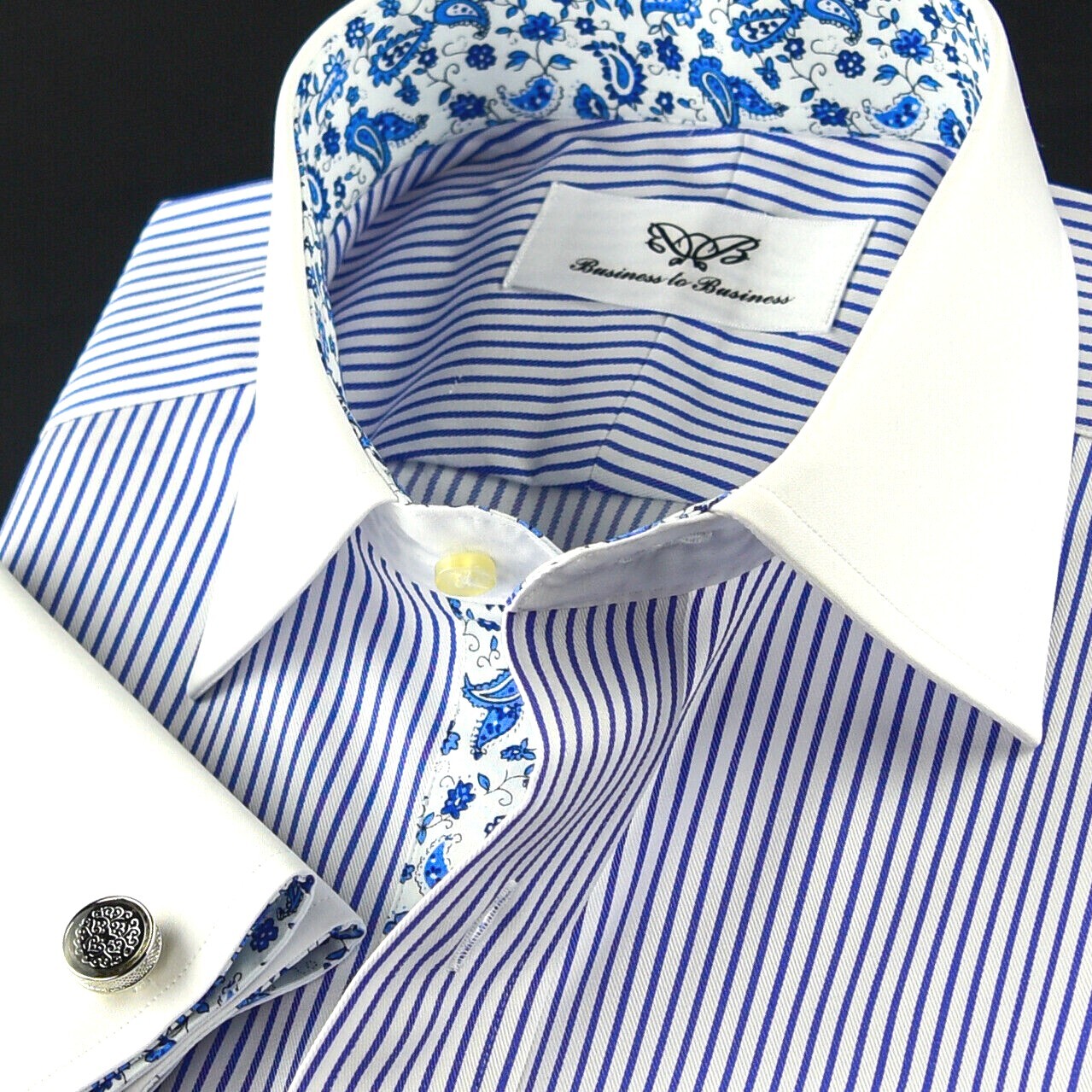 Blue Winchester Business Shirt With Paisley Inner Lining Fashionable Design