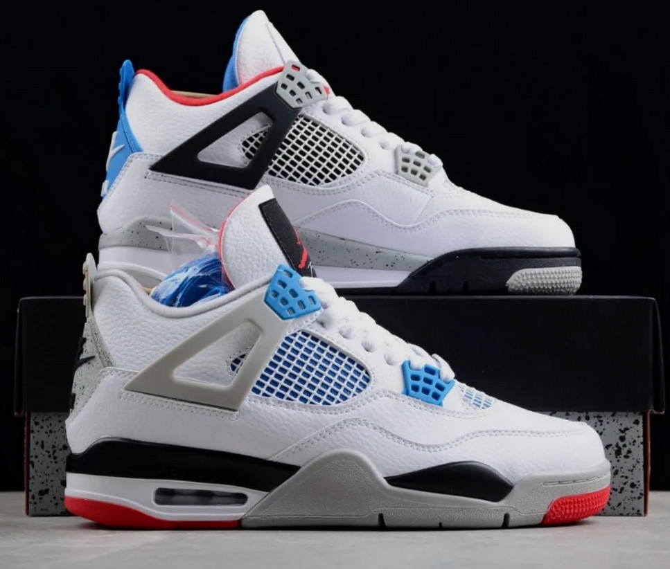 Men’s Jordan 4 “What The” Retro Mid Top White Basketball Sneakera Shoes
