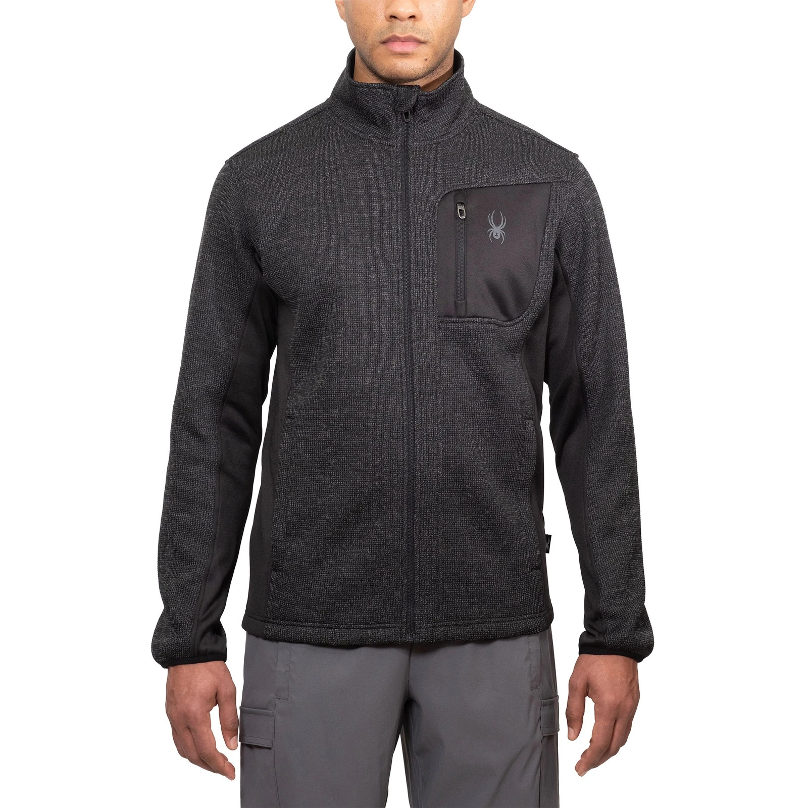 Spyder Men’s Full Zip Relaxed Fit Stand Collar Jacket, Black, Size S